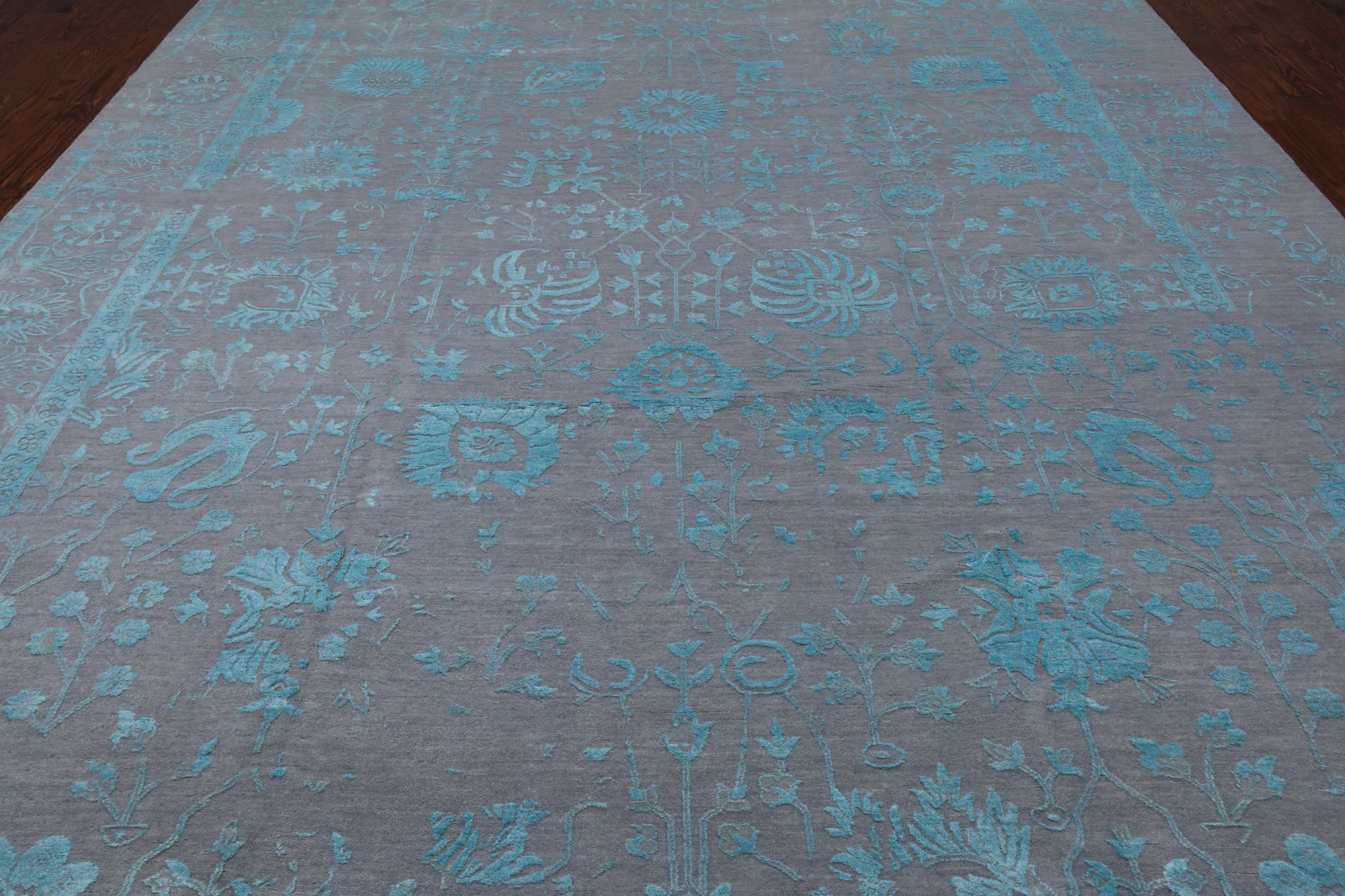 Grey Persian Hand Knotted Wool & Silk Rug - 10' 1" X 14' 4"