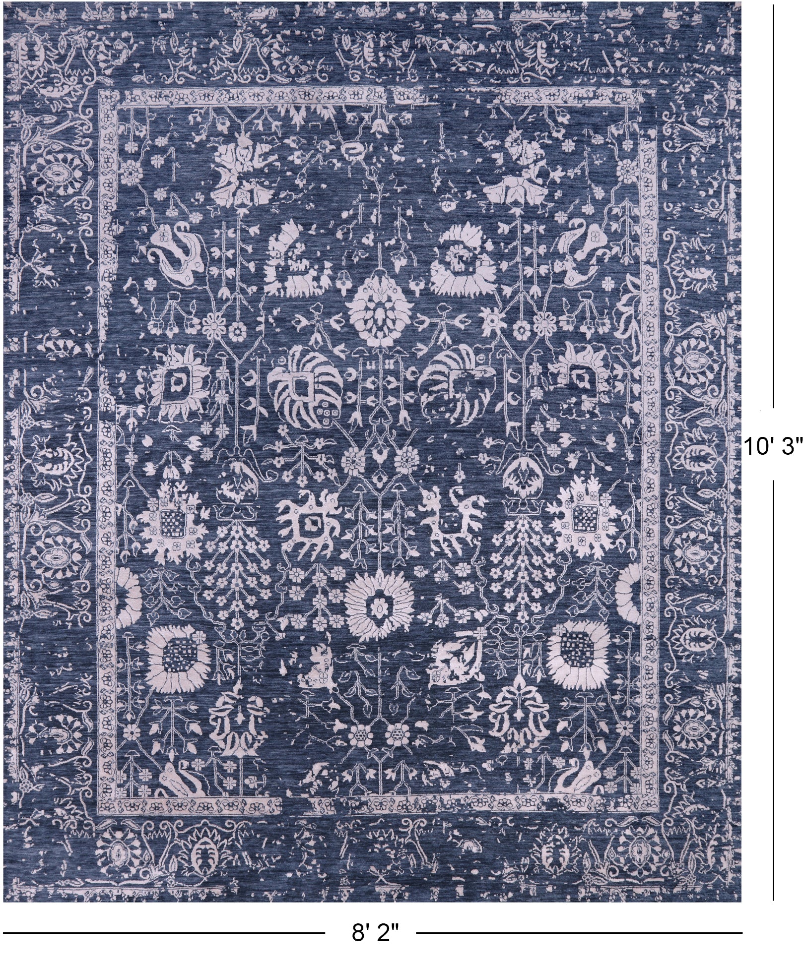 Grey Persian Hand Knotted Wool & Silk Rug - 8' 2" X 10' 3" - Golden Nile