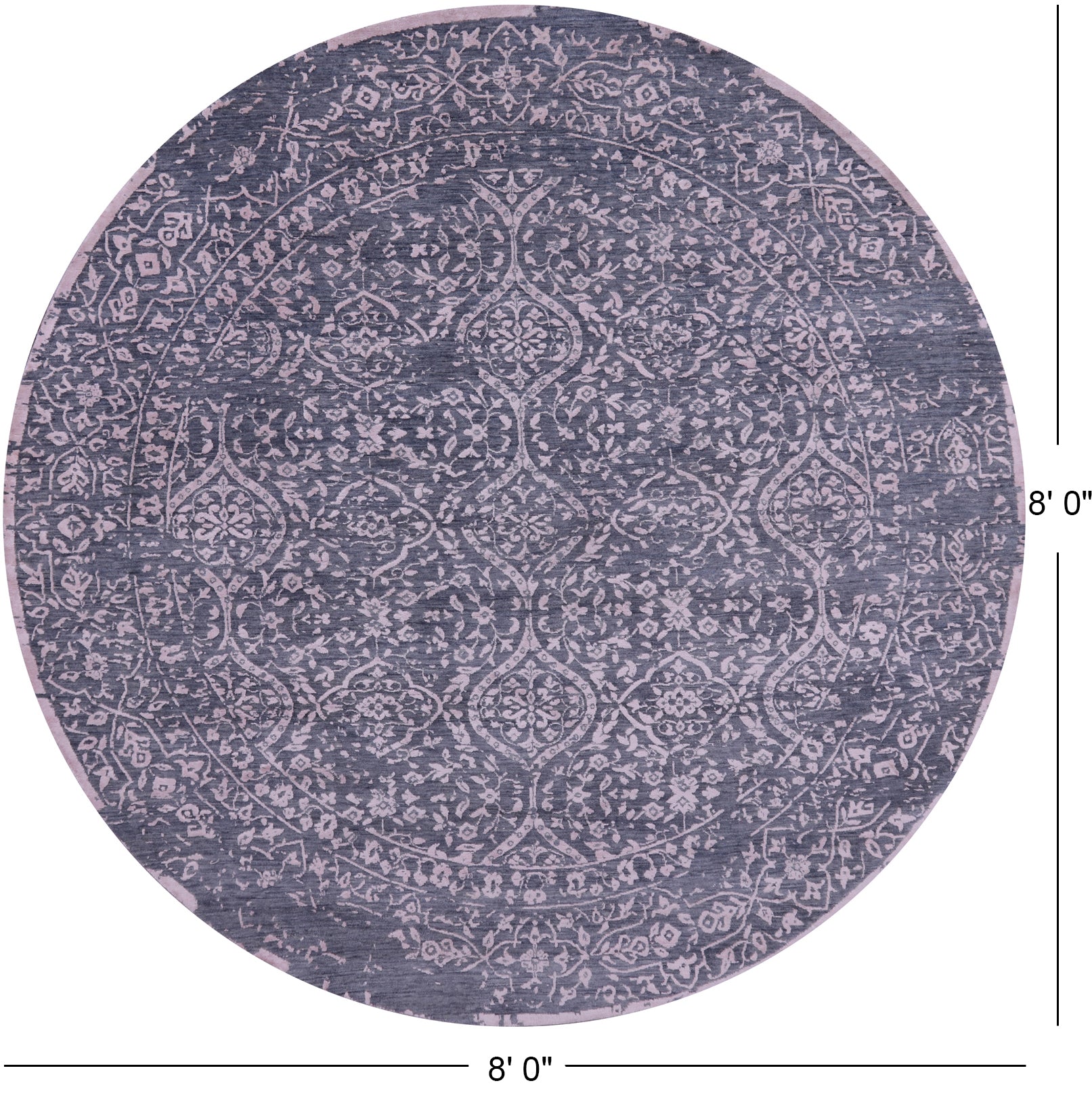 Grey Round Persian Hand Knotted Wool & Silk Rug - 8' 0" X 8' 0" - Golden Nile