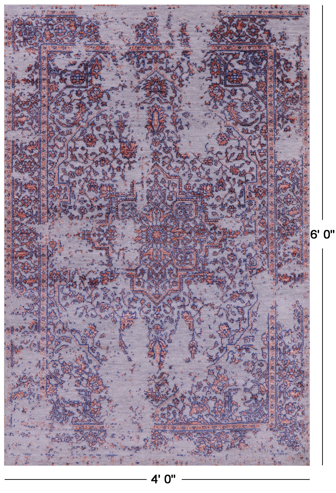 Grey Persian Heriz Serapi Hand Knotted Wool & Silk Rug - 4' 0" X 6' 0" - Golden Nile