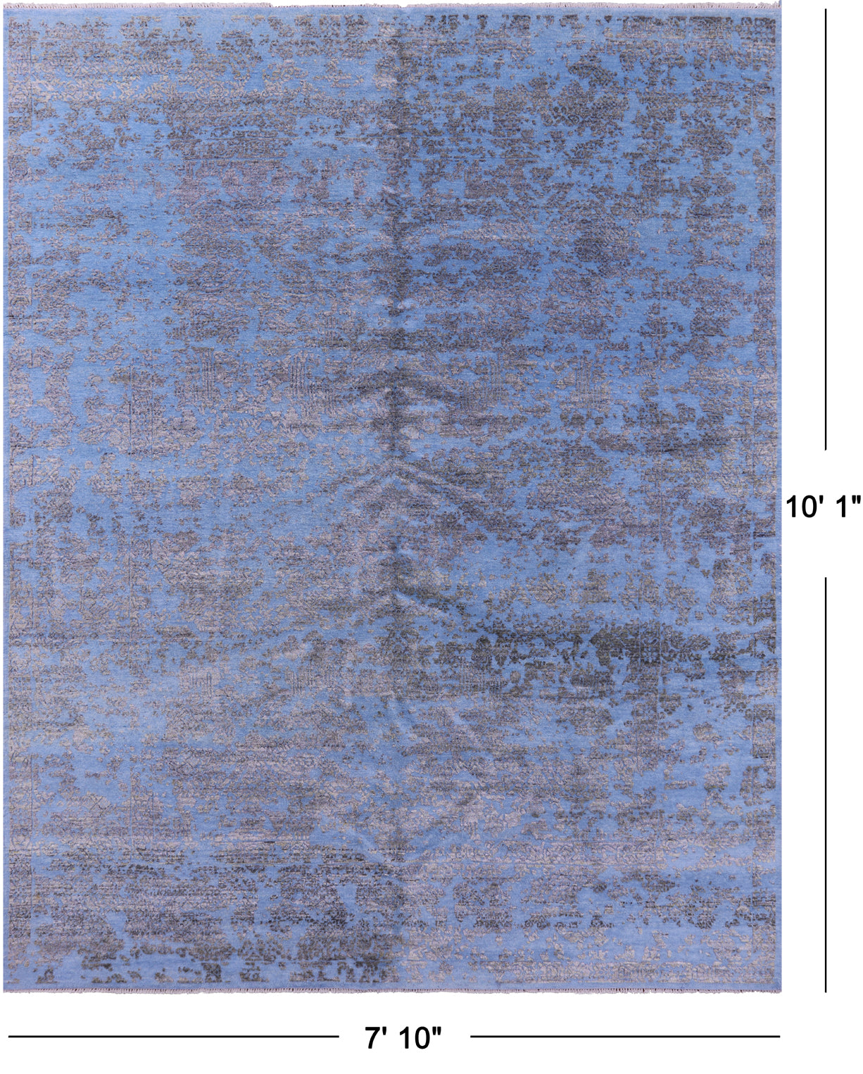 Blue Abstract Modern Hand Knotted Wool & Silk Rug - 7' 10" X 10' 1" - Golden Nile