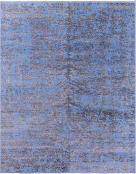 Blue Abstract Modern Hand Knotted Wool & Silk Rug - 7' 10" X 10' 1" - Golden Nile