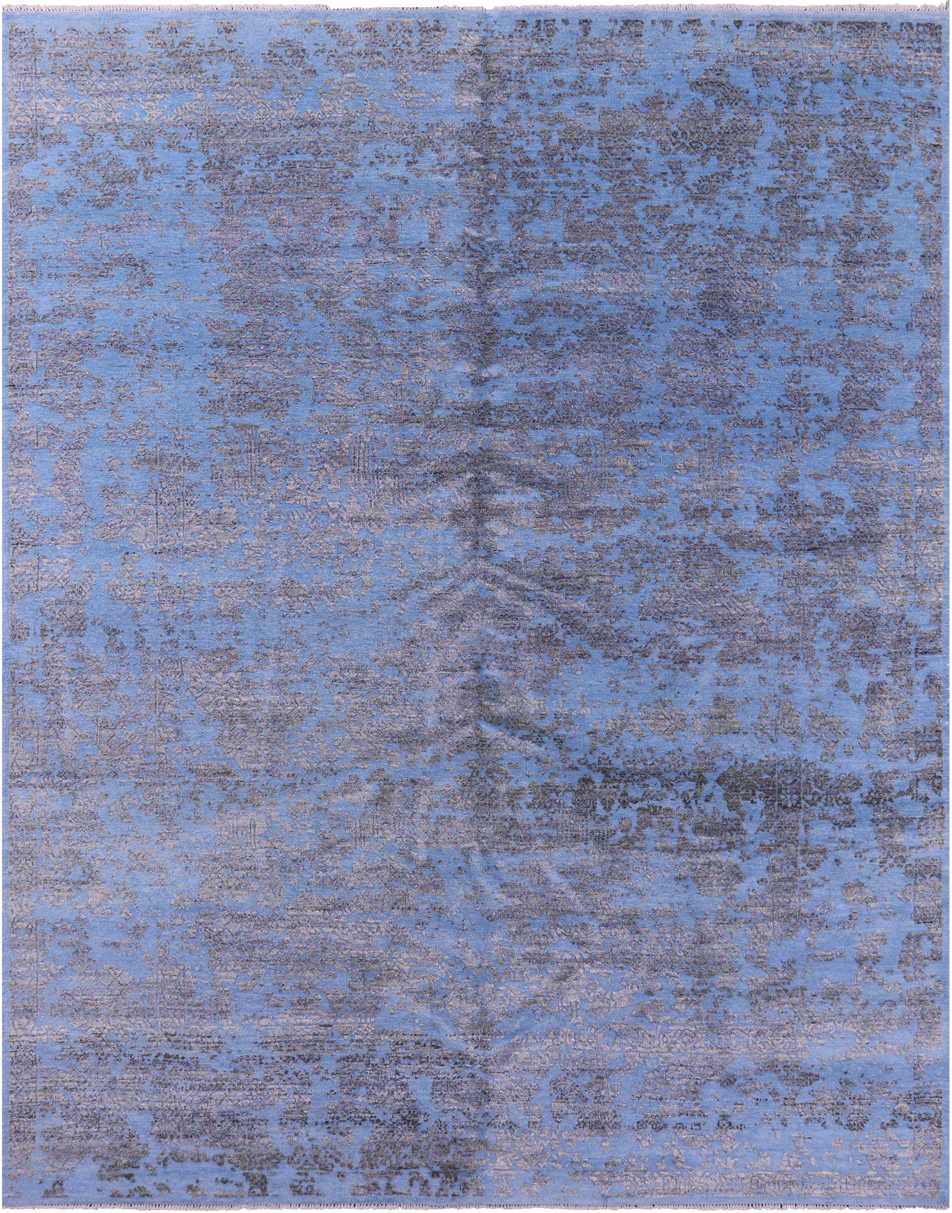 Blue Abstract Modern Hand Knotted Wool & Silk Rug - 7' 10" X 10' 1" - Golden Nile