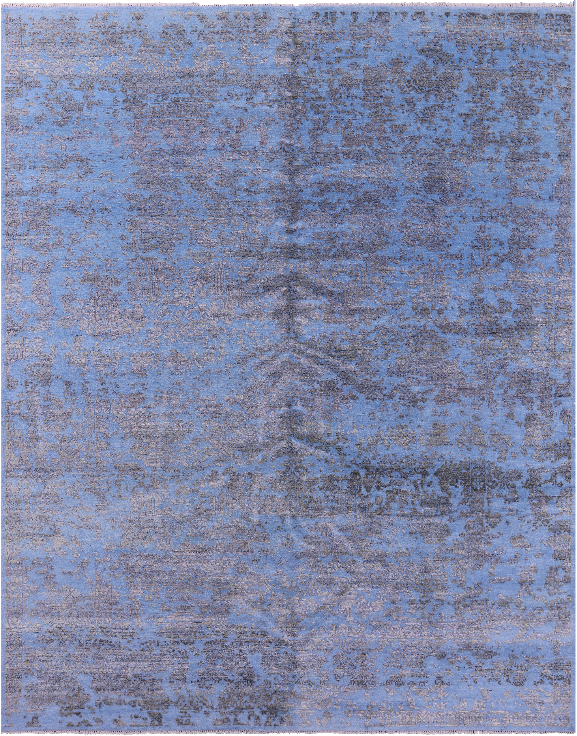 Blue Abstract Modern Hand Knotted Wool & Silk Rug - 7' 10" X 10' 1" - Golden Nile