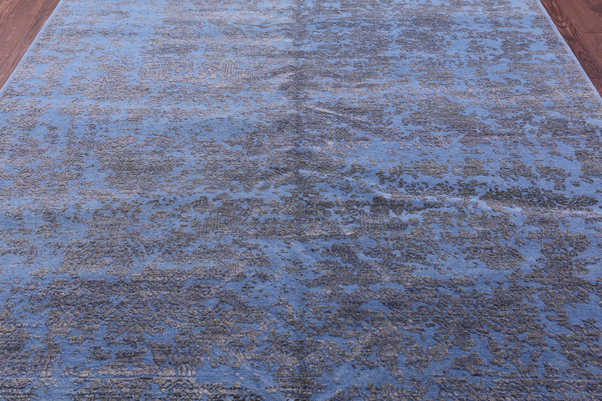 Blue Abstract Modern Hand Knotted Wool & Silk Rug - 7' 10" X 10' 1" - Golden Nile