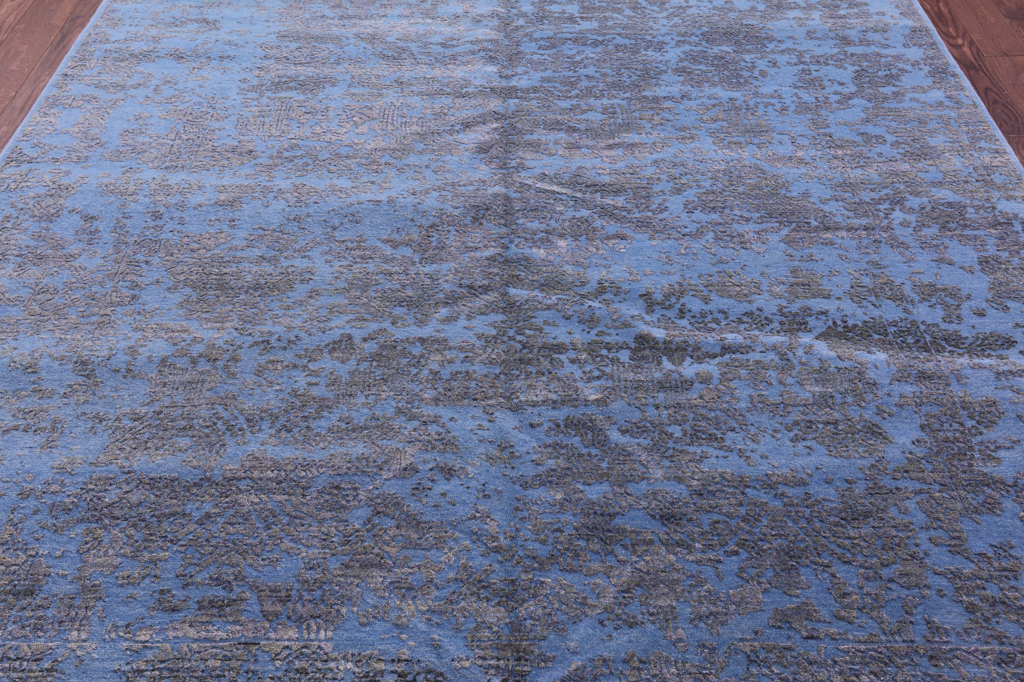 Blue Abstract Modern Hand Knotted Wool & Silk Rug - 7' 10" X 10' 1" - Golden Nile