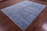Blue Abstract Modern Hand Knotted Wool & Silk Rug - 7' 10" X 10' 1" - Golden Nile