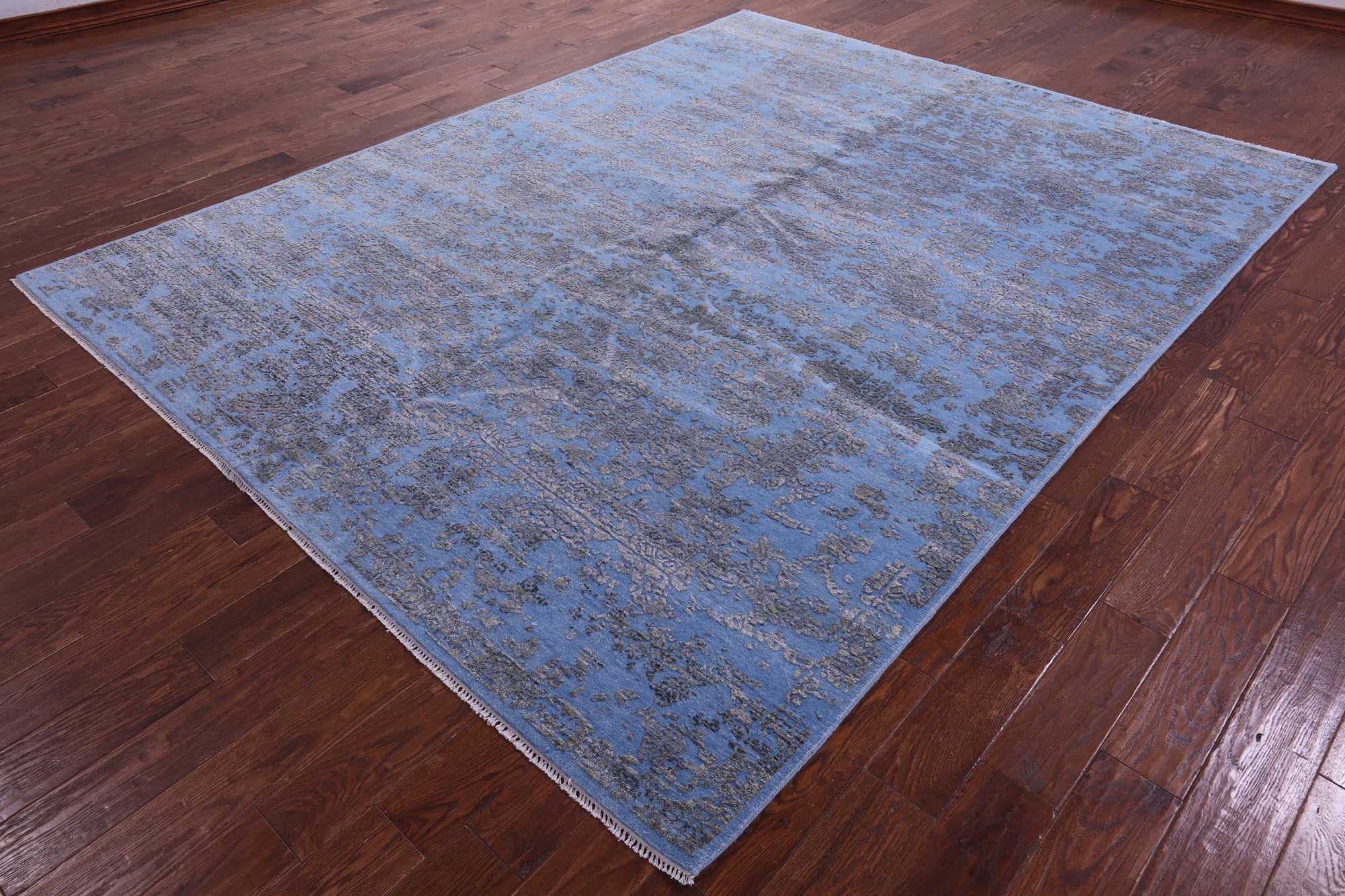 Blue Abstract Modern Hand Knotted Wool & Silk Rug - 7' 10" X 10' 1" - Golden Nile
