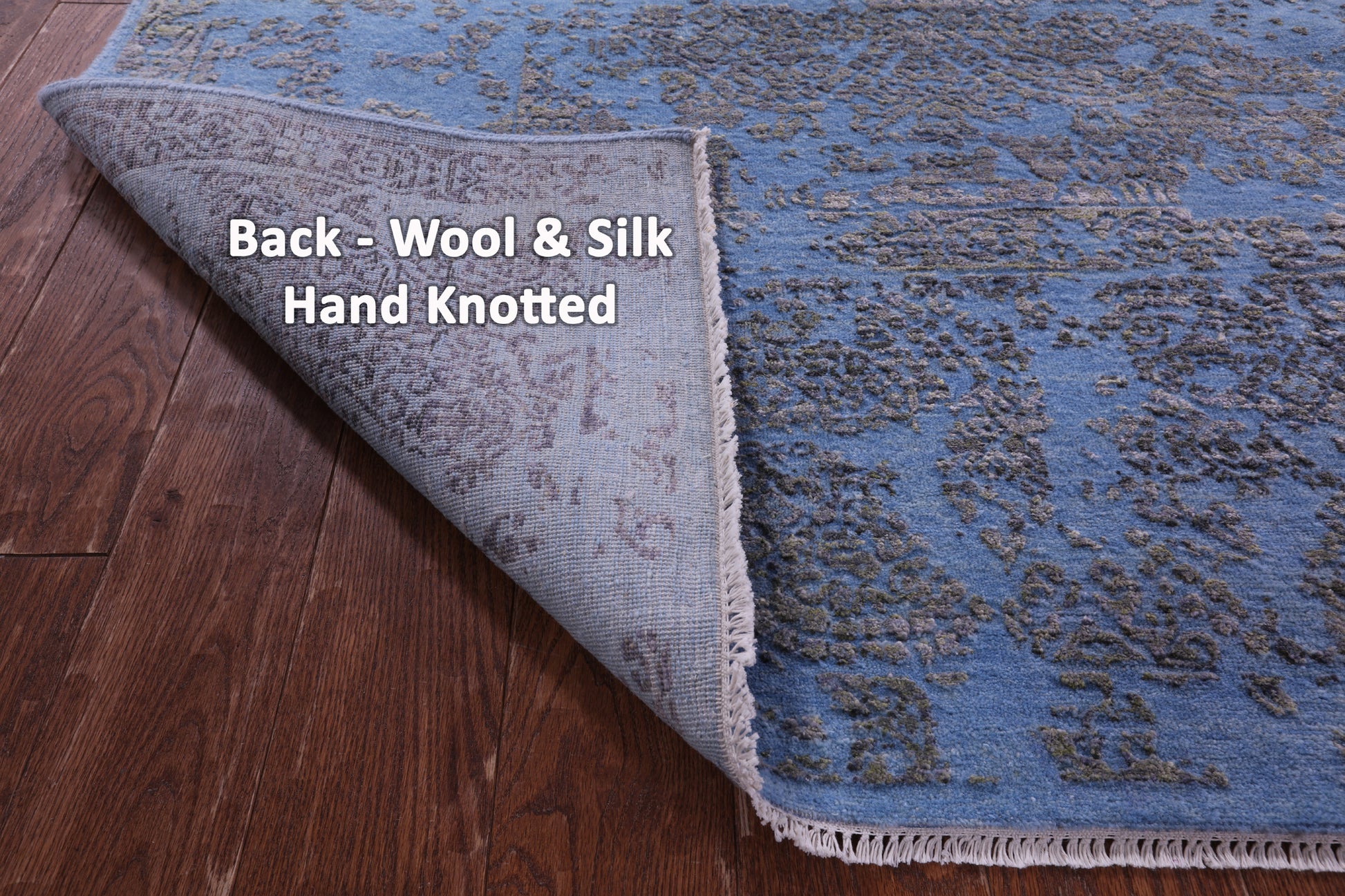 Blue Abstract Modern Hand Knotted Wool & Silk Rug - 7' 10" X 10' 1" - Golden Nile