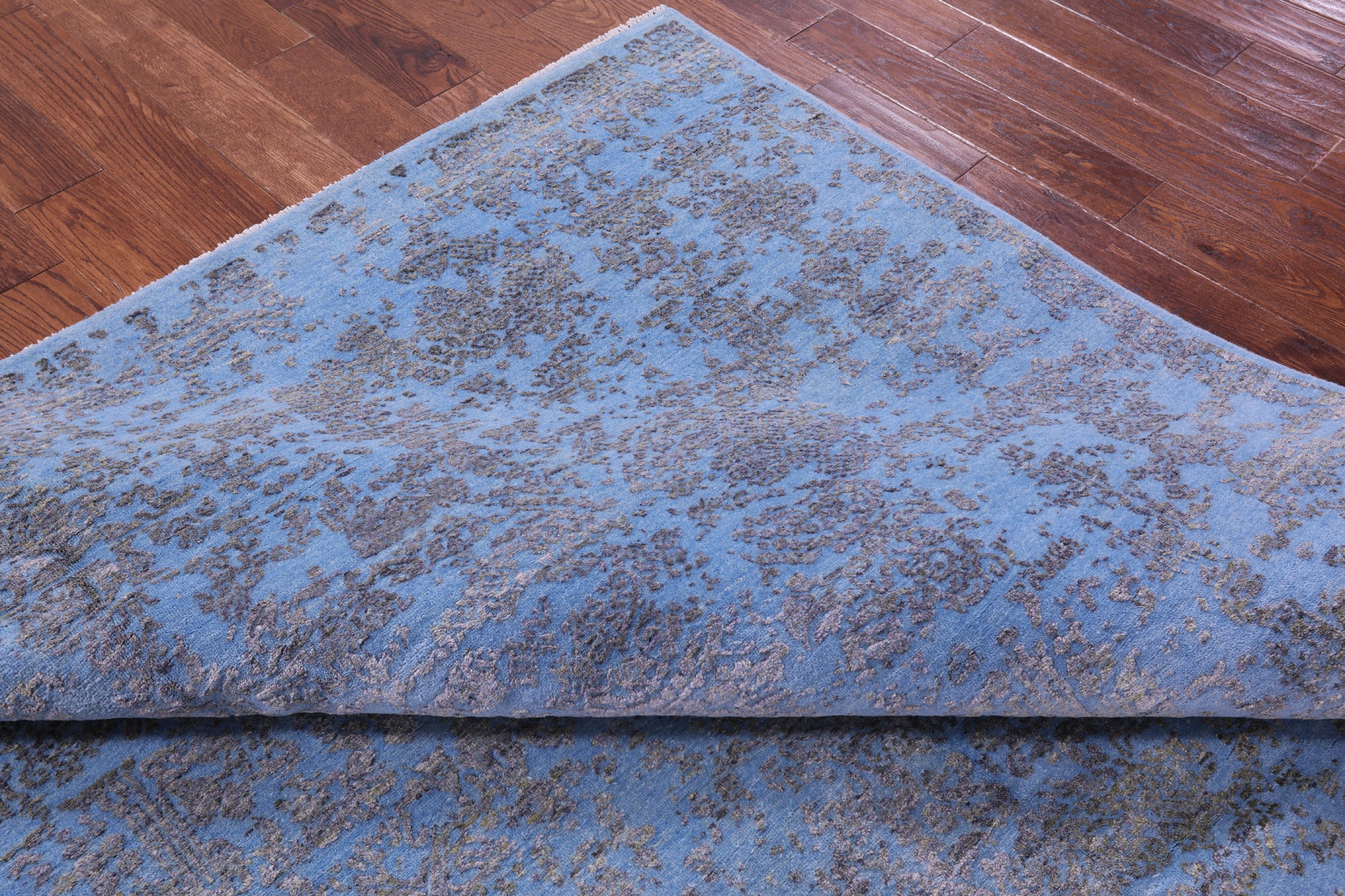 Blue Abstract Modern Hand Knotted Wool & Silk Rug - 7' 10" X 10' 1" - Golden Nile