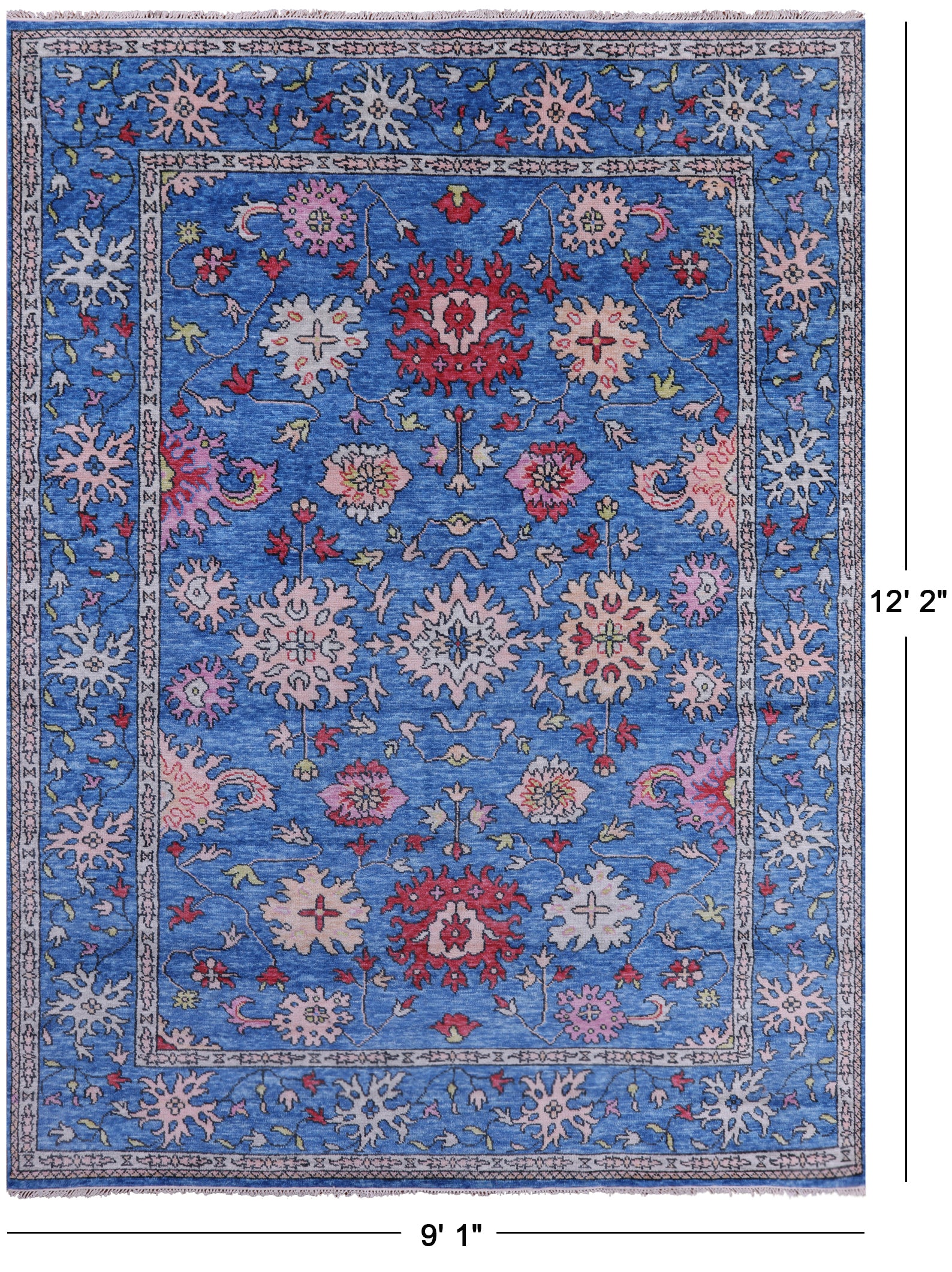 Blue Turkish Oushak Handmade Wool Rug - 9' 1" X 12' 2" - Golden Nile