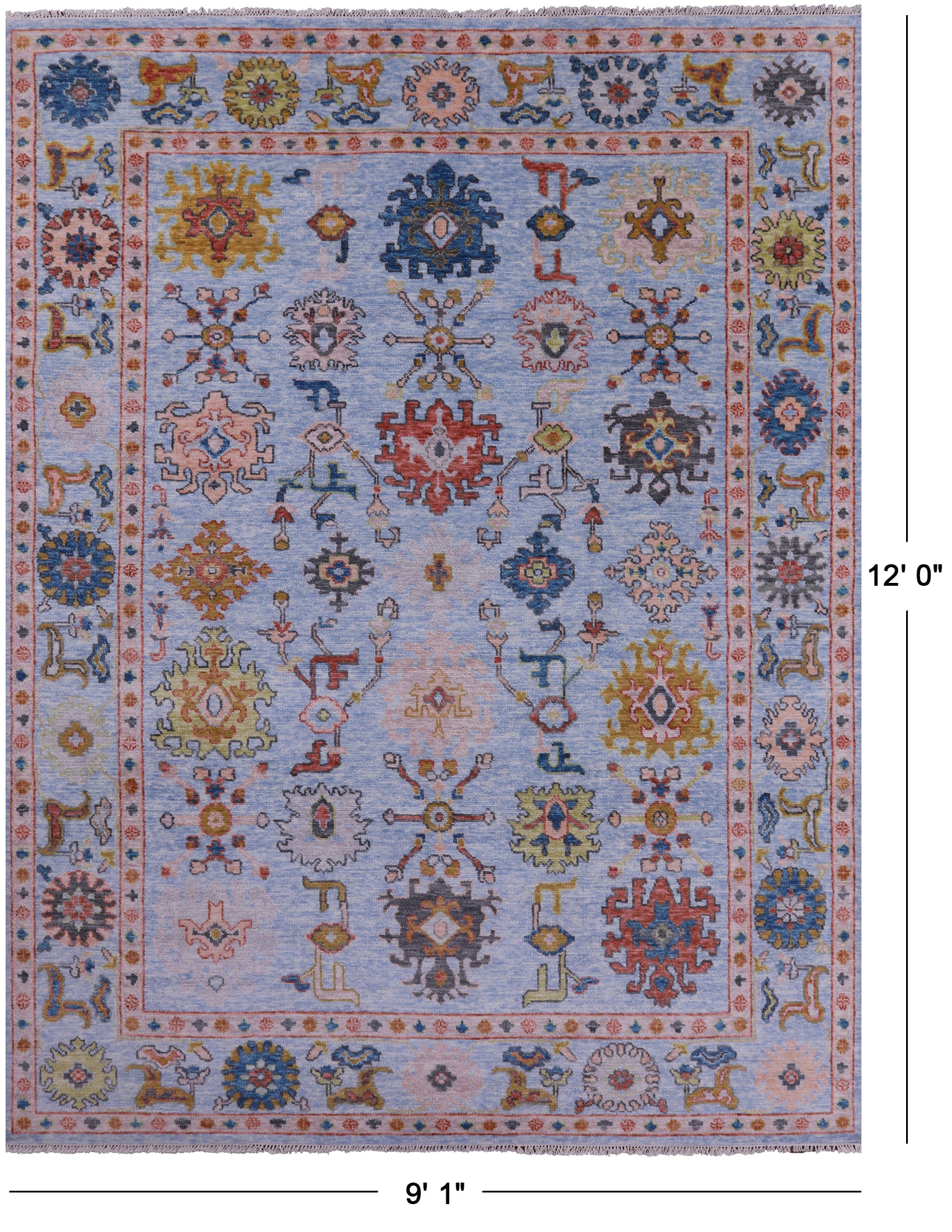 Blue Turkish Oushak Hand Knotted Wool Rug - 9' 1" X 12' 0" - Golden Nile