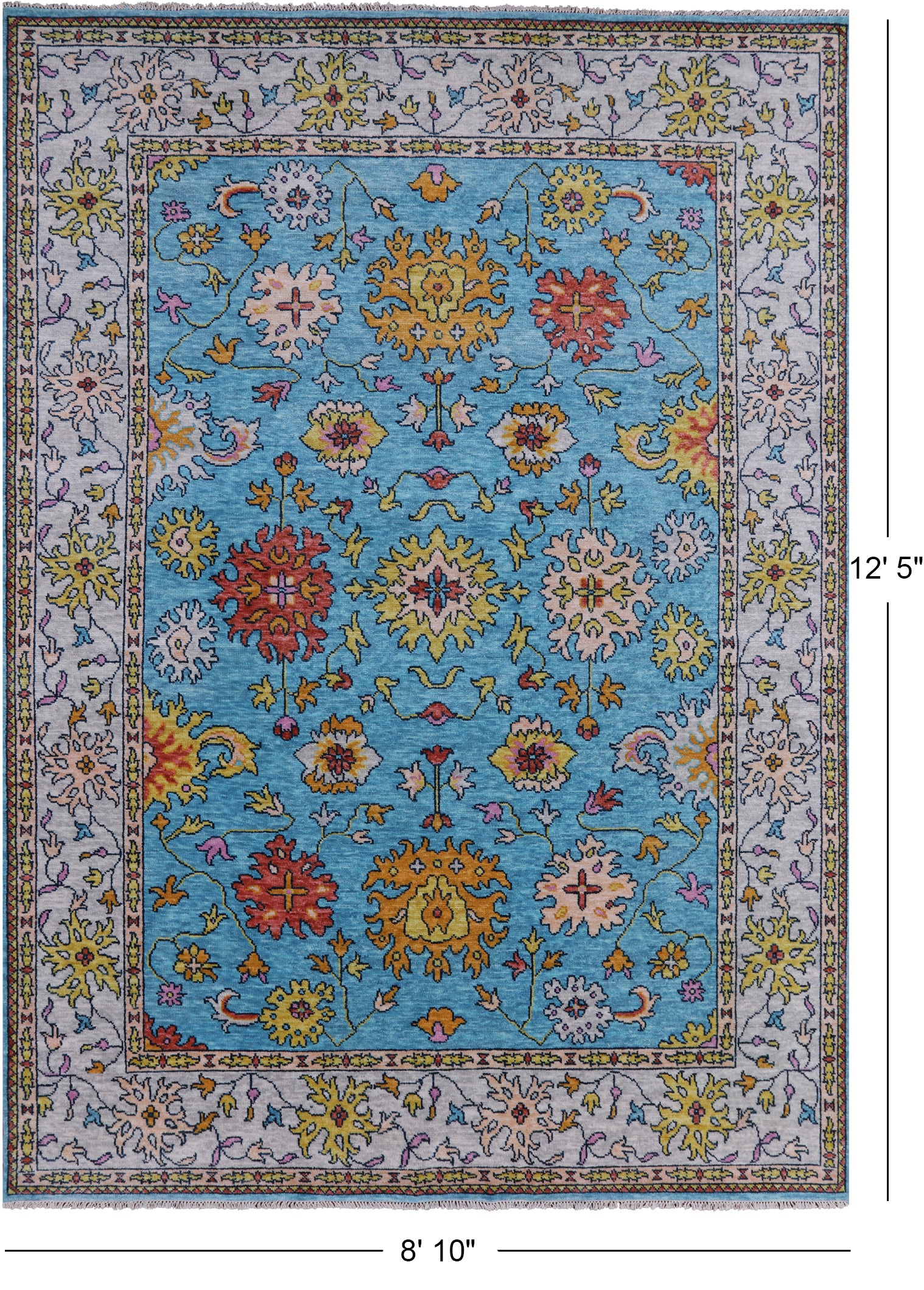 Blue Turkish Oushak Hand Knotted Wool Rug - 8' 10" X 12' 5" - Golden Nile