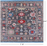 Grey Square Turkish Oushak Hand Knotted Wool Rug - 7' 10" X 8' 4" - Golden Nile