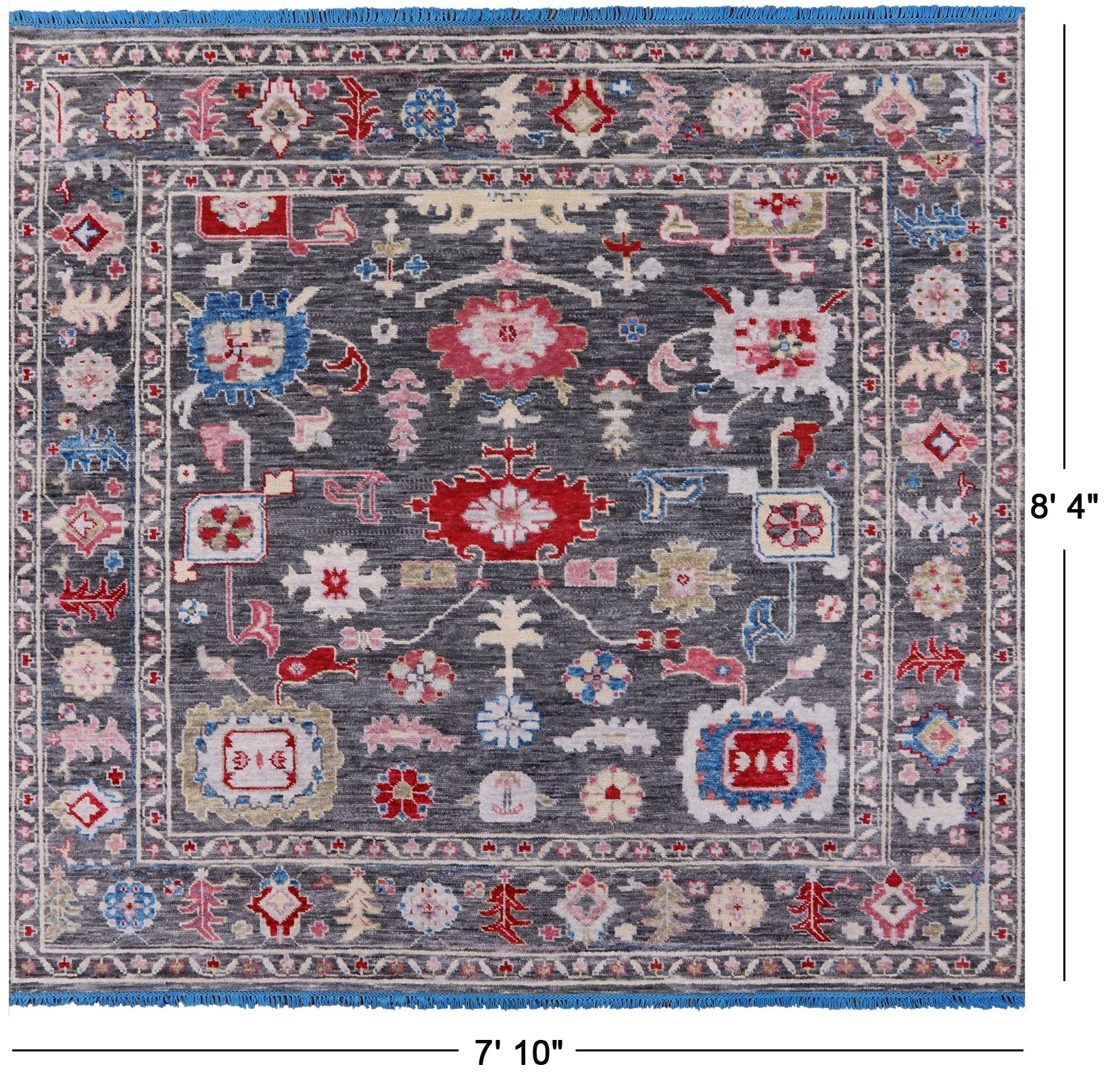 Grey Square Turkish Oushak Hand Knotted Wool Rug - 7' 10" X 8' 4" - Golden Nile