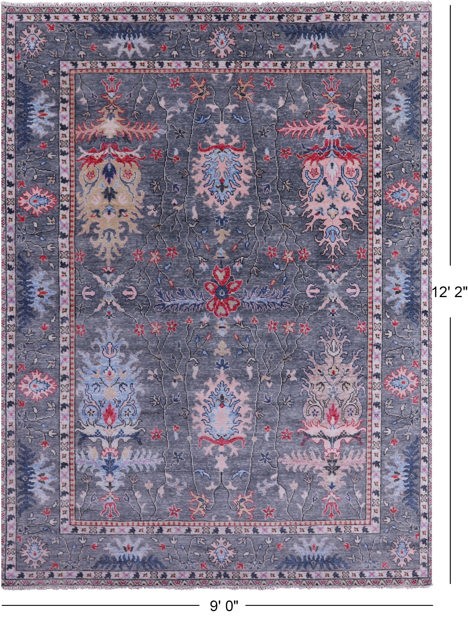 Grey Turkish Oushak Hand Knotted Wool Rug - 9' 0" X 12' 2" - Golden Nile