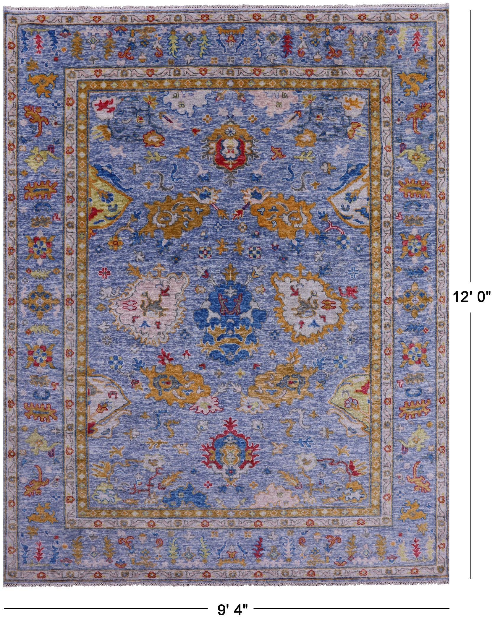 Blue Turkish Oushak Handmade Wool Rug - 9' 4" X 12' 0" - Golden Nile