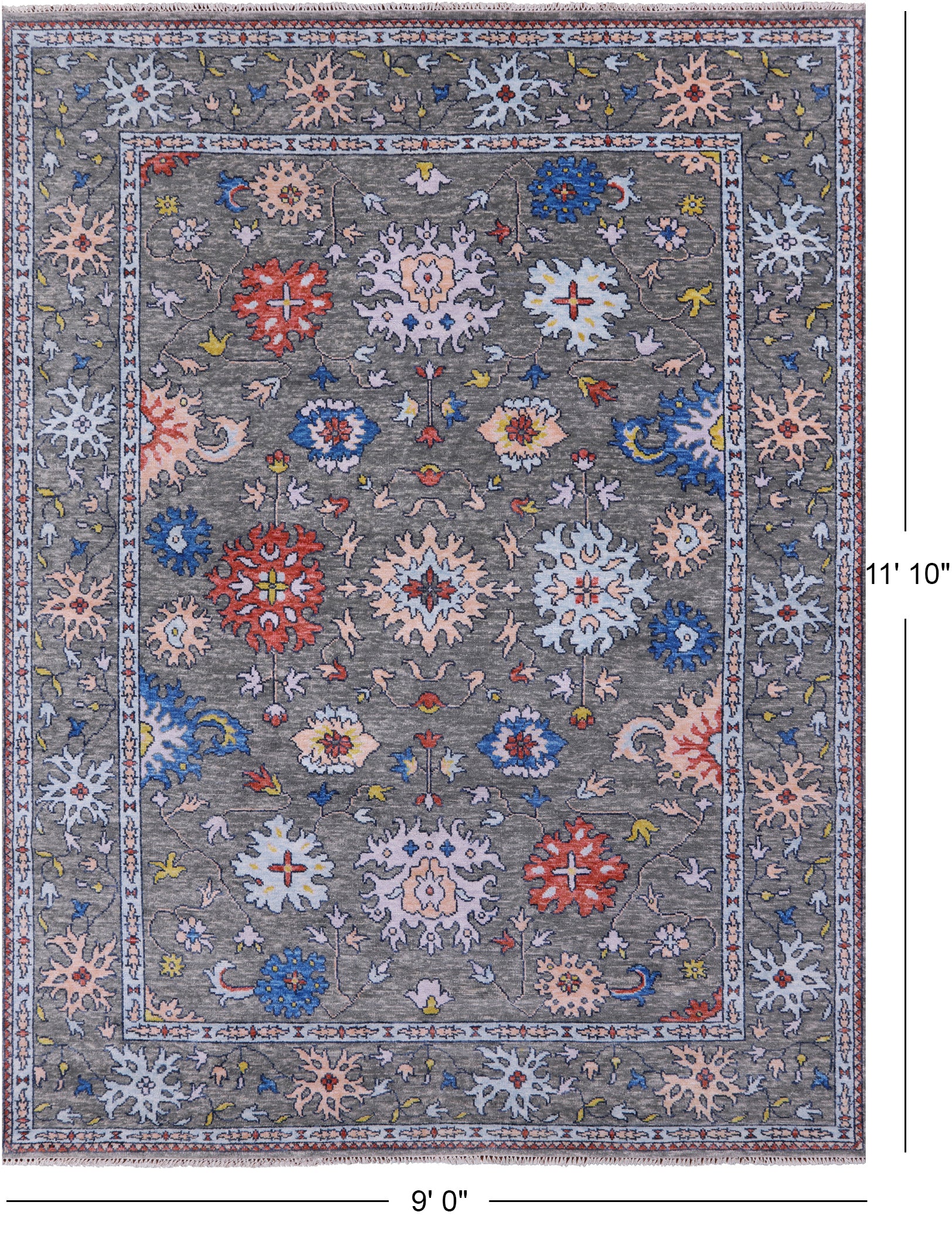 Grey Turkish Oushak Hand Knotted Wool Rug - 9' 0" X 11' 10" - Golden Nile