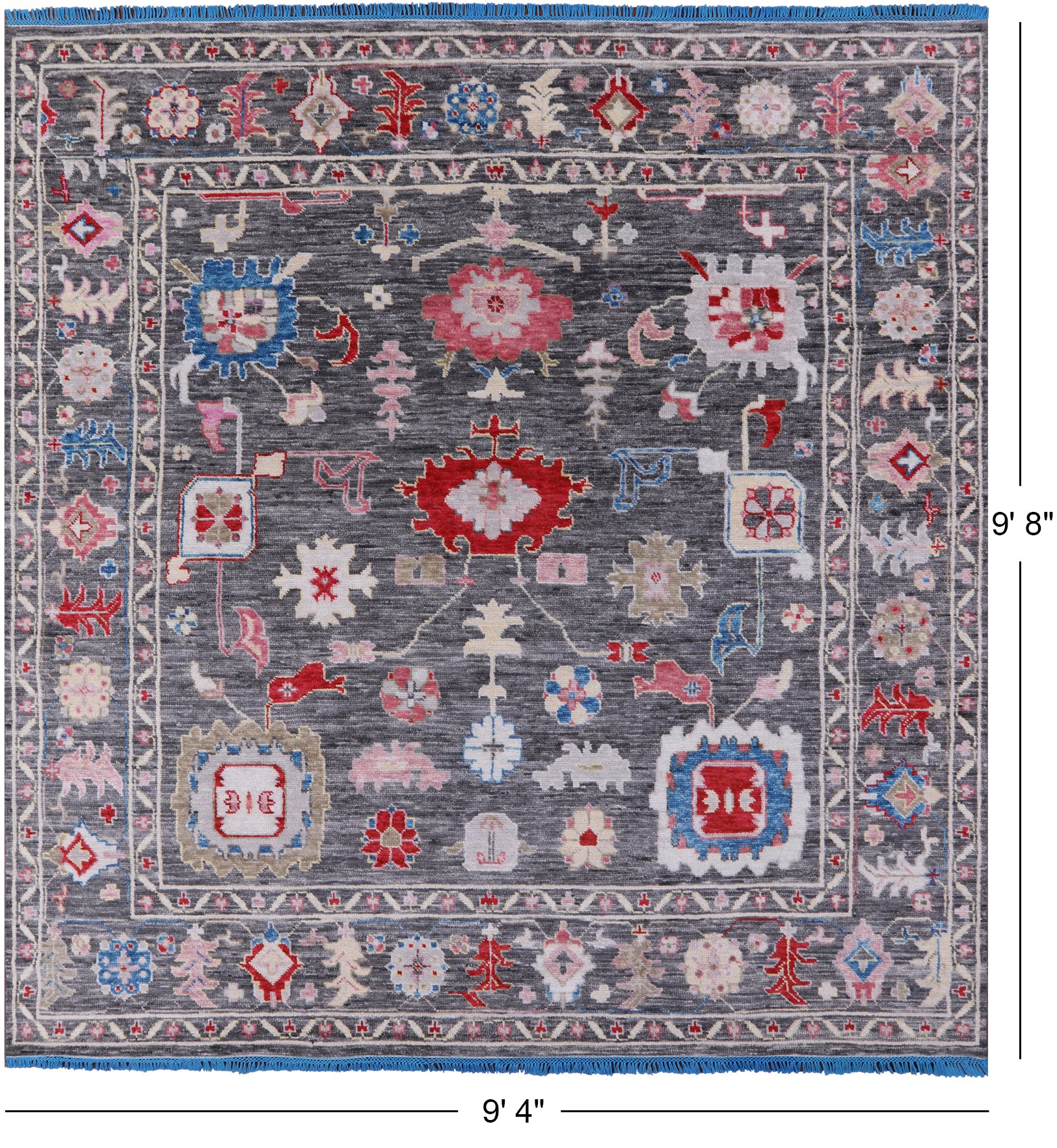 Grey Square Turkish Oushak Hand Knotted Wool Rug - 9' 4" X 9' 8" - Golden Nile