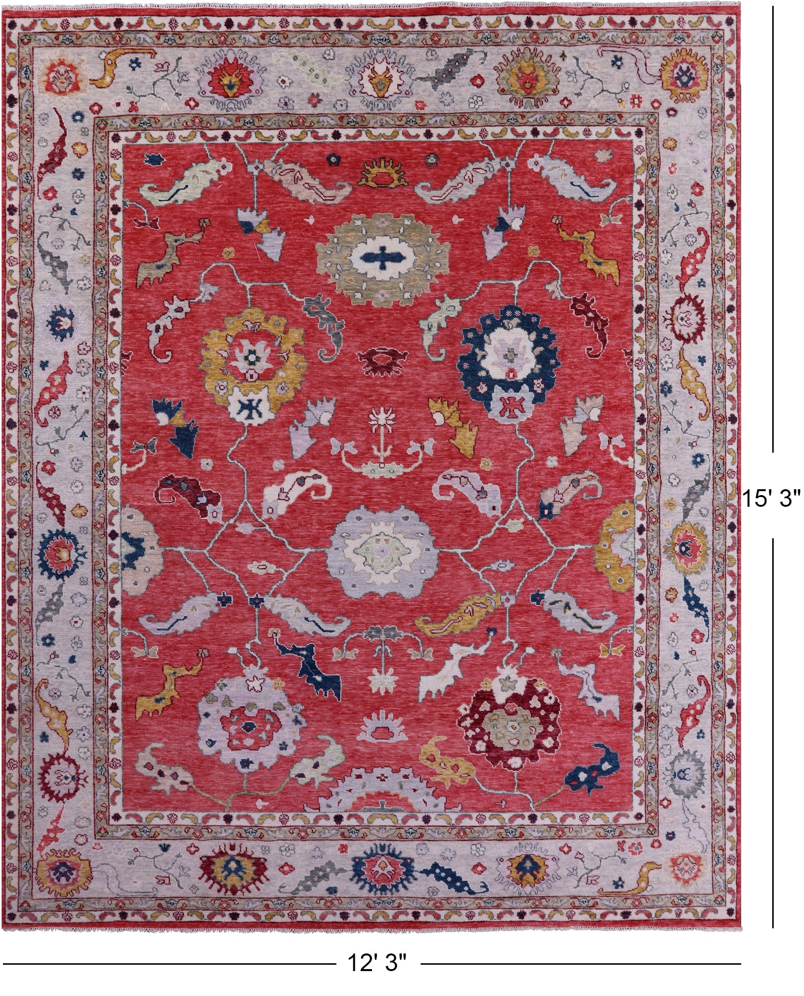 Turkish Oushak Hand Knotted Wool Rug - 12' 3" X 15' 3" - Golden Nile