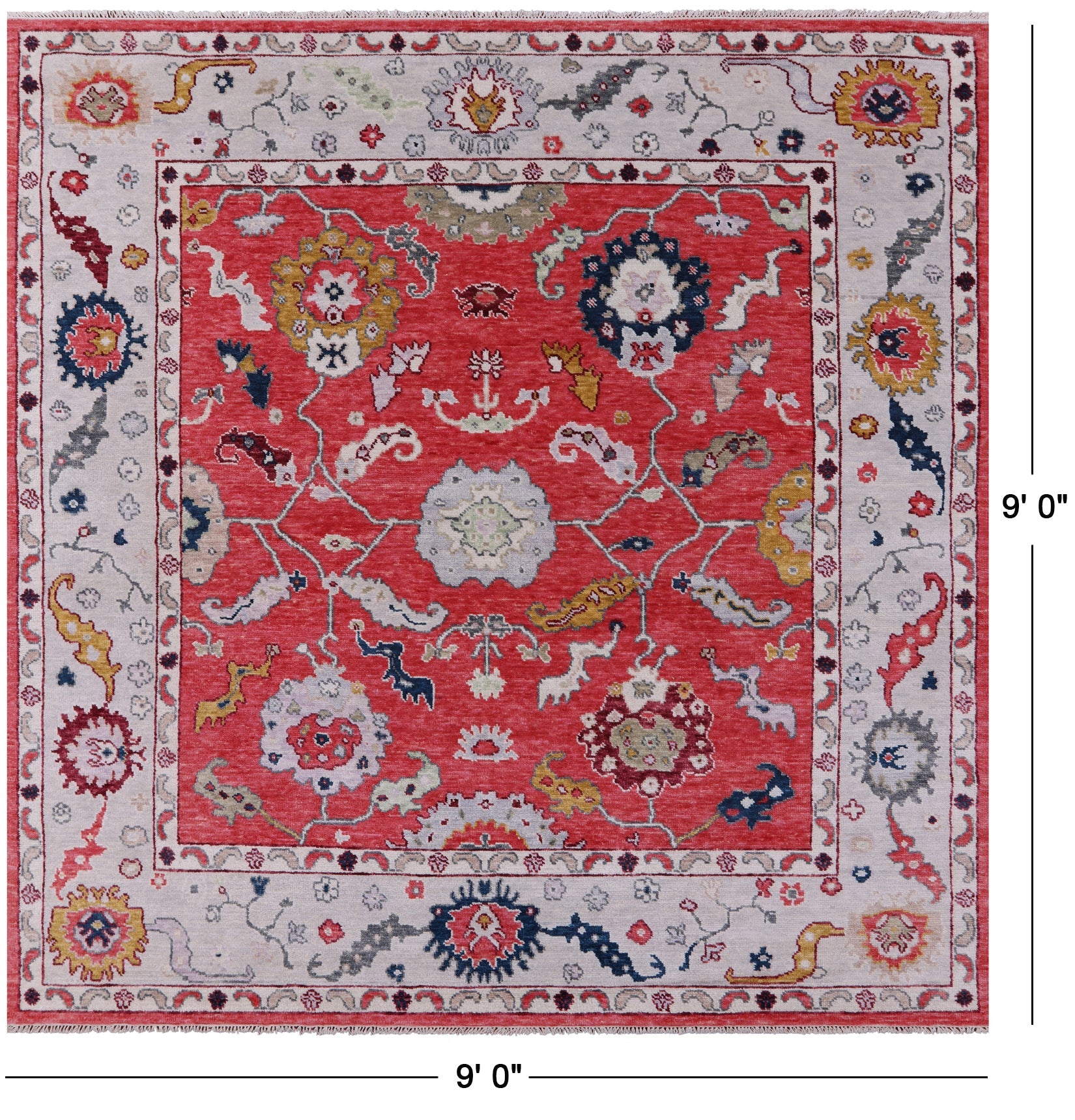 Square Turkish Oushak Hand Knotted Wool Rug - 9' 0" X 9' 0" - Golden Nile