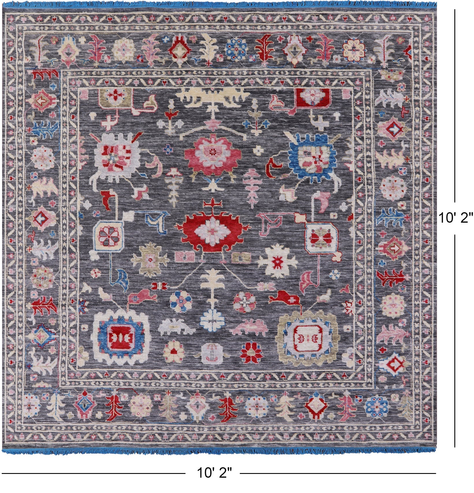 Grey Square Turkish Oushak Hand Knotted Wool Rug - 10' 2" X 10' 2" - Golden Nile