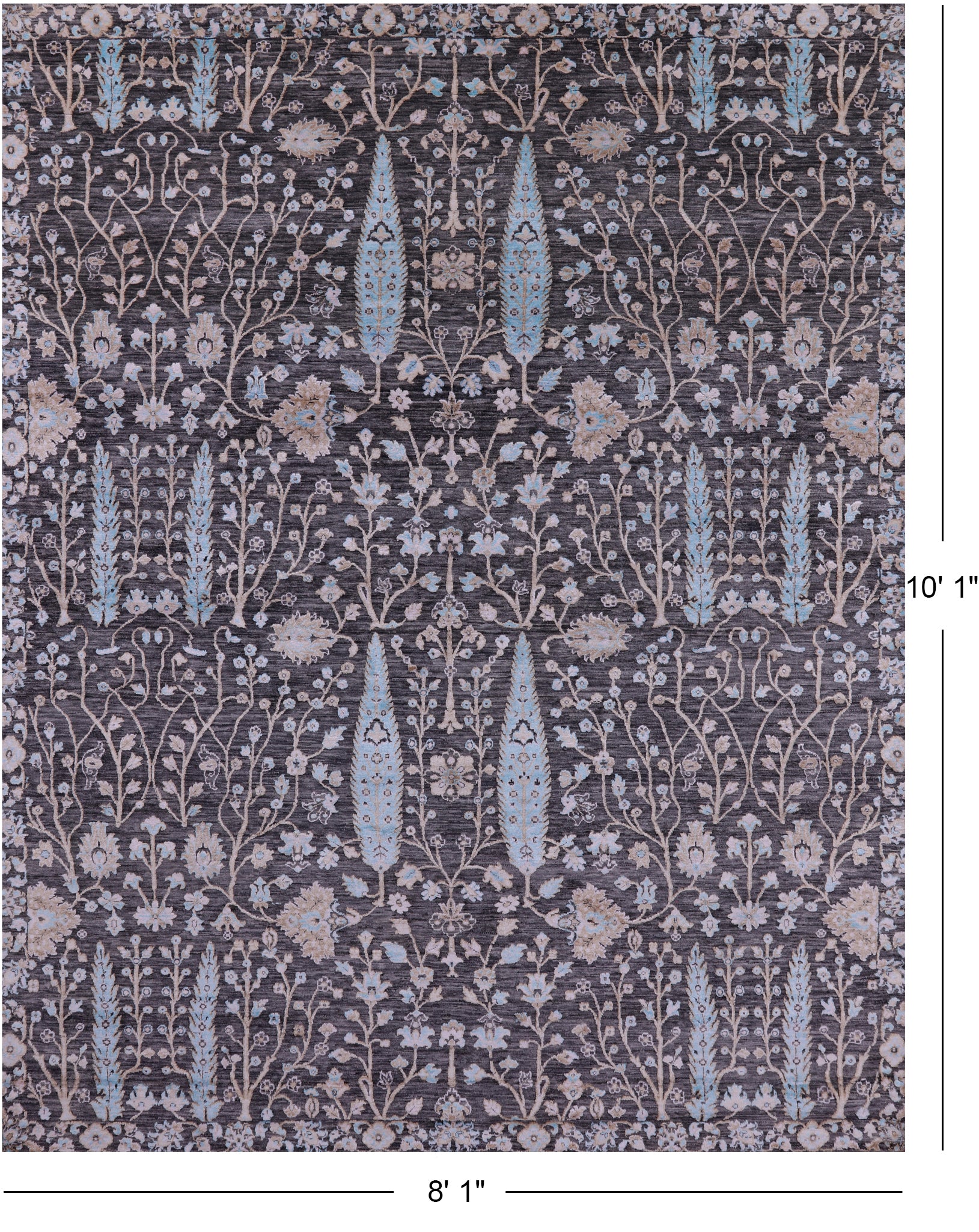 Grey Persian Ziegler Handmade Wool & Silk Rug - 8' 1" X 10' 1" - Golden Nile
