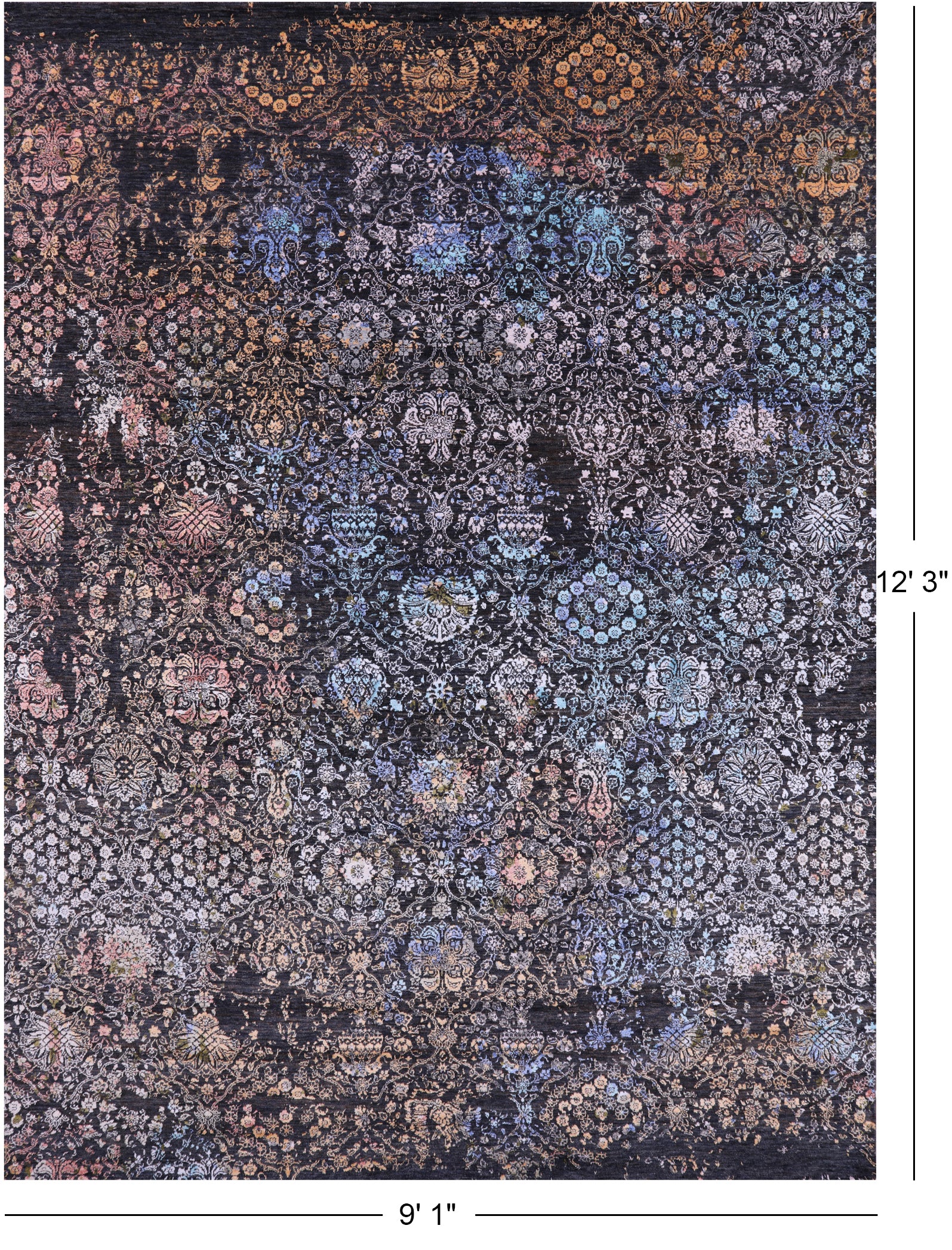 Abstract Modern Handmade Wool & Silk Rug - 9' 1" X 12' 3" - Golden Nile