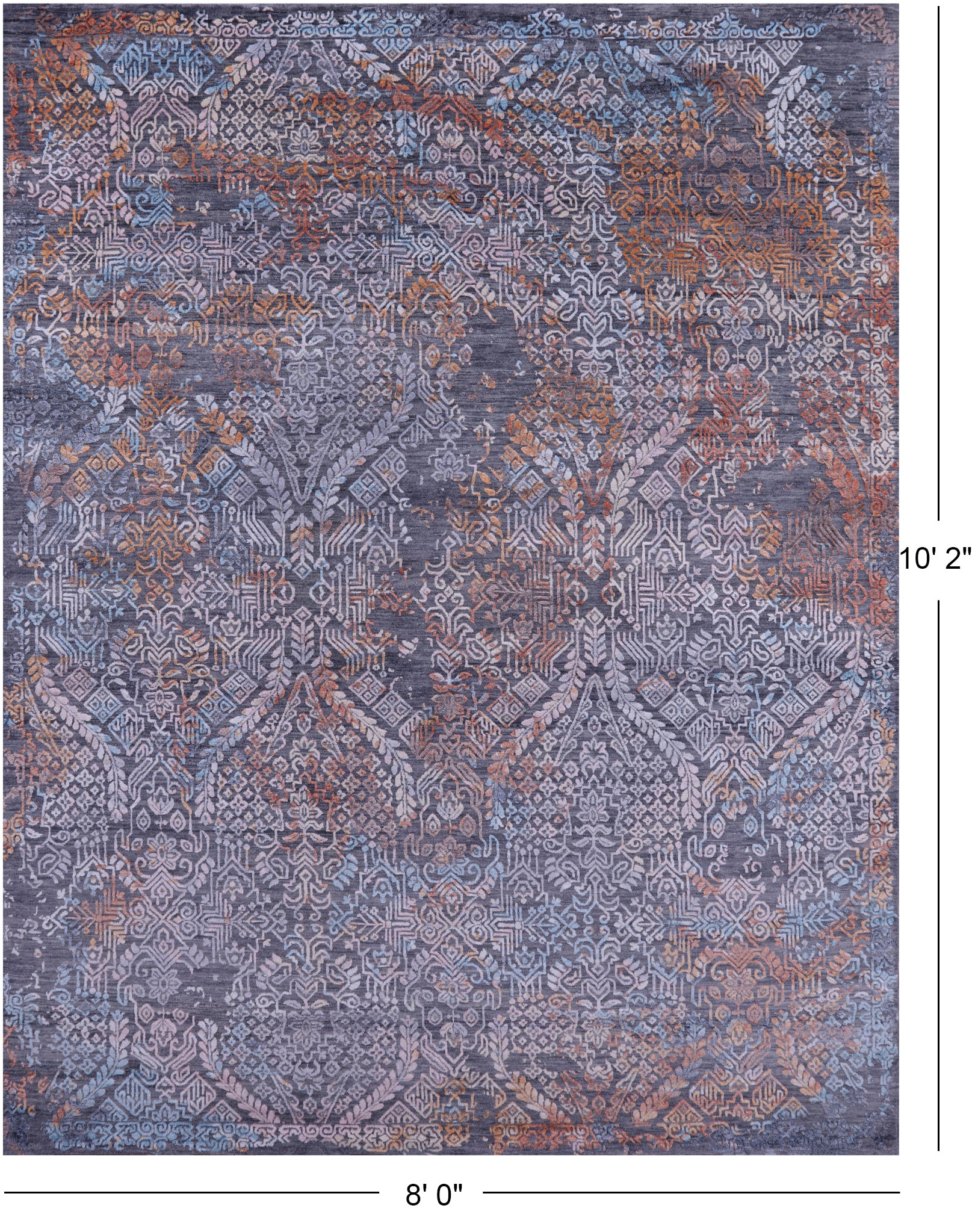 Grey Abstract Modern Hand Knotted Wool & Silk Rug - 8' 0" X 10' 2" - Golden Nile