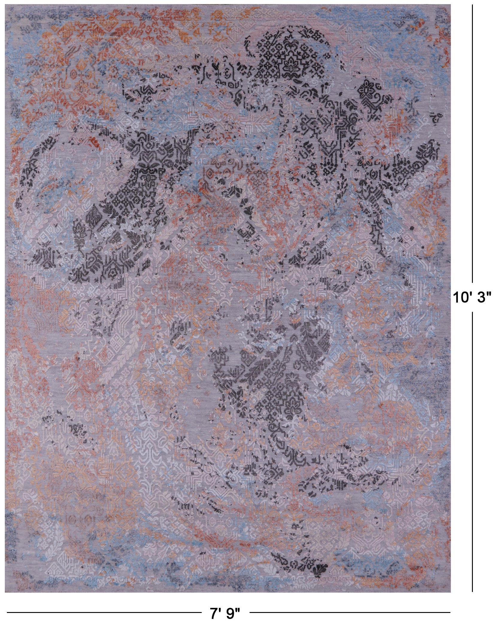 Abstract Contemporary Hand Knotted Wool & Silk Rug - 7' 9" X 10' 3" - Golden Nile