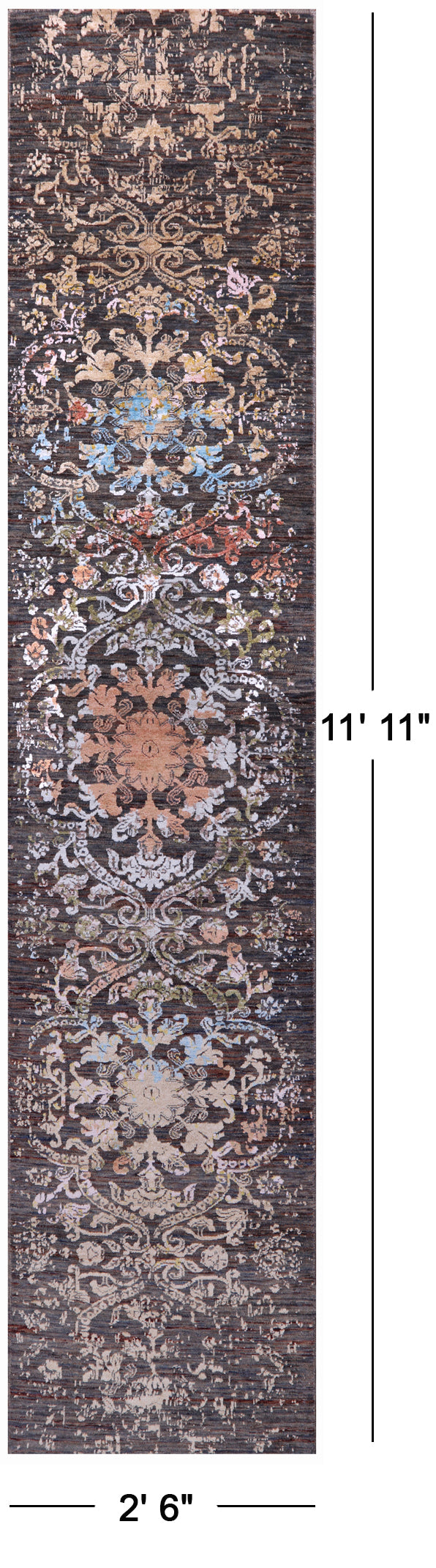 Abstract Contemporary Hand Knotted Wool & Silk Runner Rug - 2' 6" X 11' 11" - Golden Nile