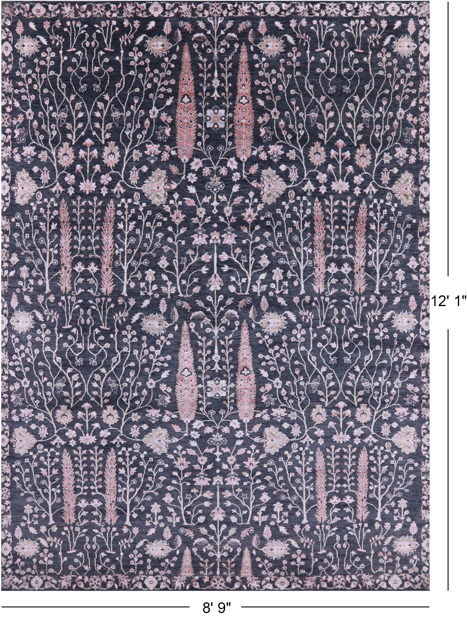 Grey Persian Ziegler Hand Knotted Wool & Silk Rug - 8' 9" X 12' 1" - Golden Nile
