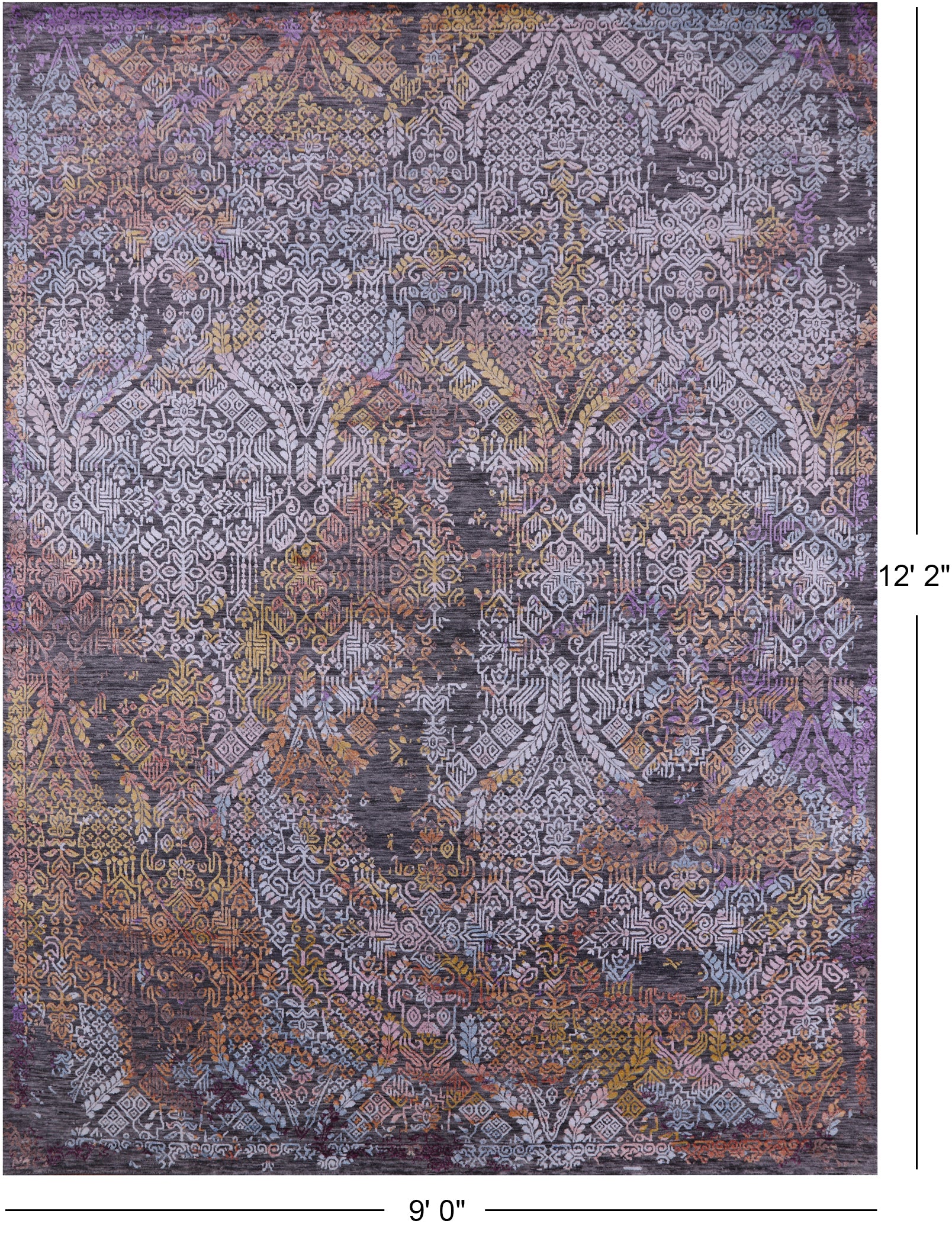 Contemporary Handmade Wool & Silk Rug - 9' 0" X 12' 2" - Golden Nile