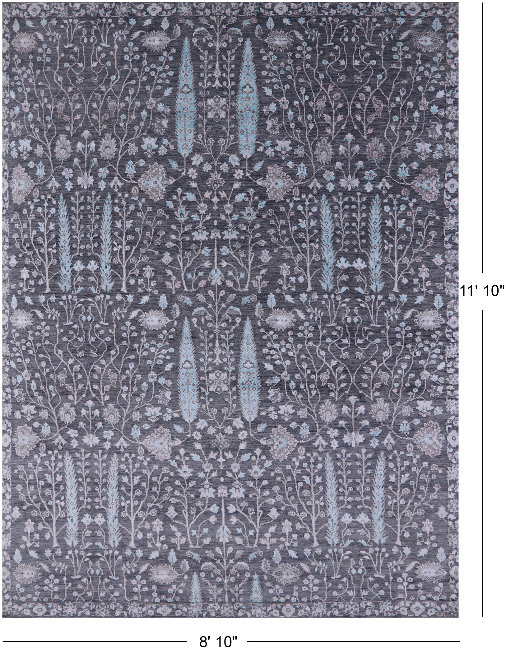 Grey Persian Ziegler Hand Knotted Wool & Silk Rug - 8' 10" X 11' 10" - Golden Nile