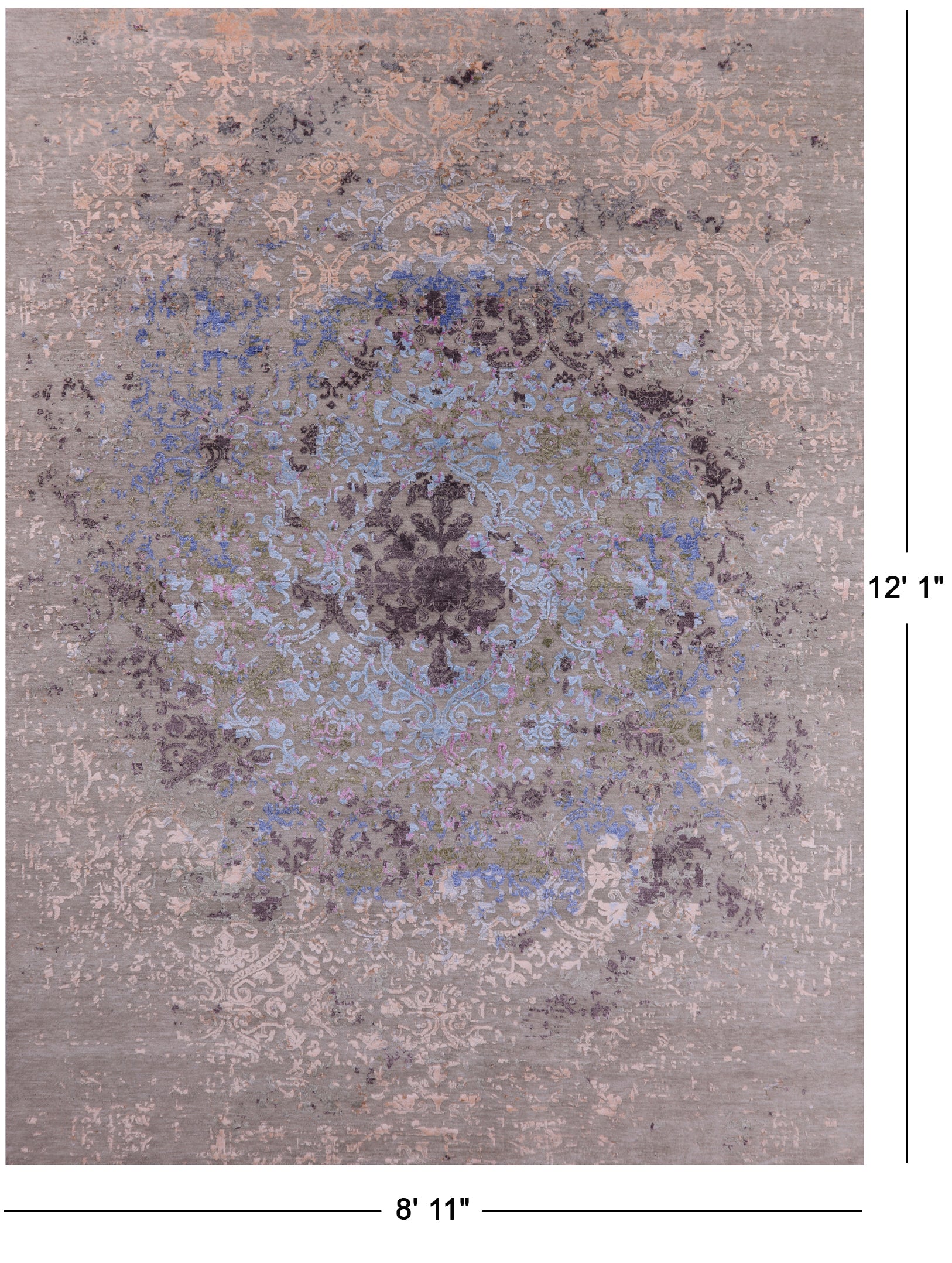 Abstract Modern Hand Knotted Wool & Silk Rug - 8' 11" X 12' 1" - Golden Nile