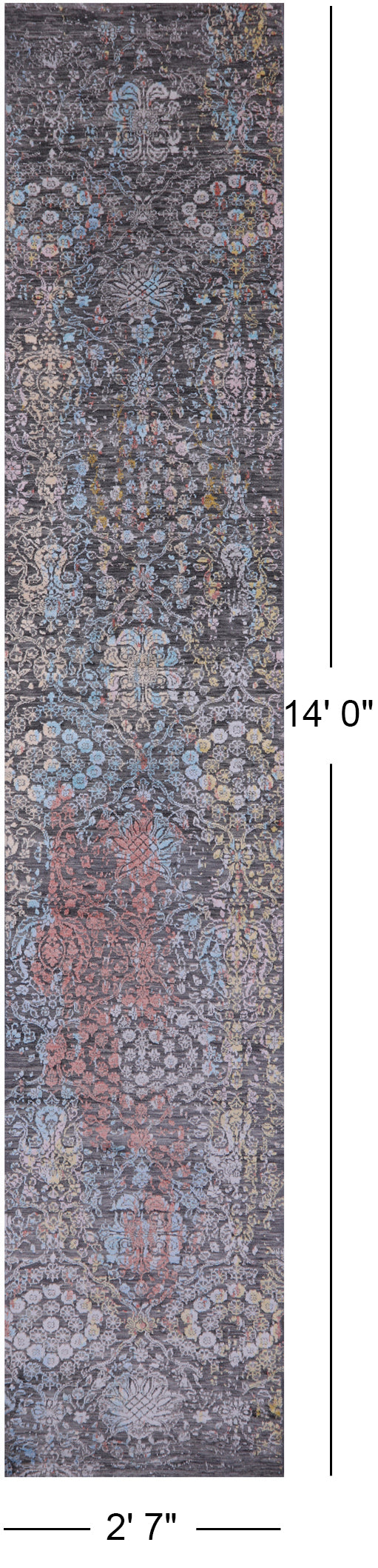 Abstract Contemporary Hand Knotted Wool & Silk Runner Rug - 2' 7" X 14' 0" - Golden Nile
