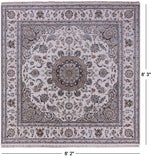 Ivory Square Persian Nain Hand Knotted Wool & Silk Rug - 8' 2" X 8' 3" - Golden Nile