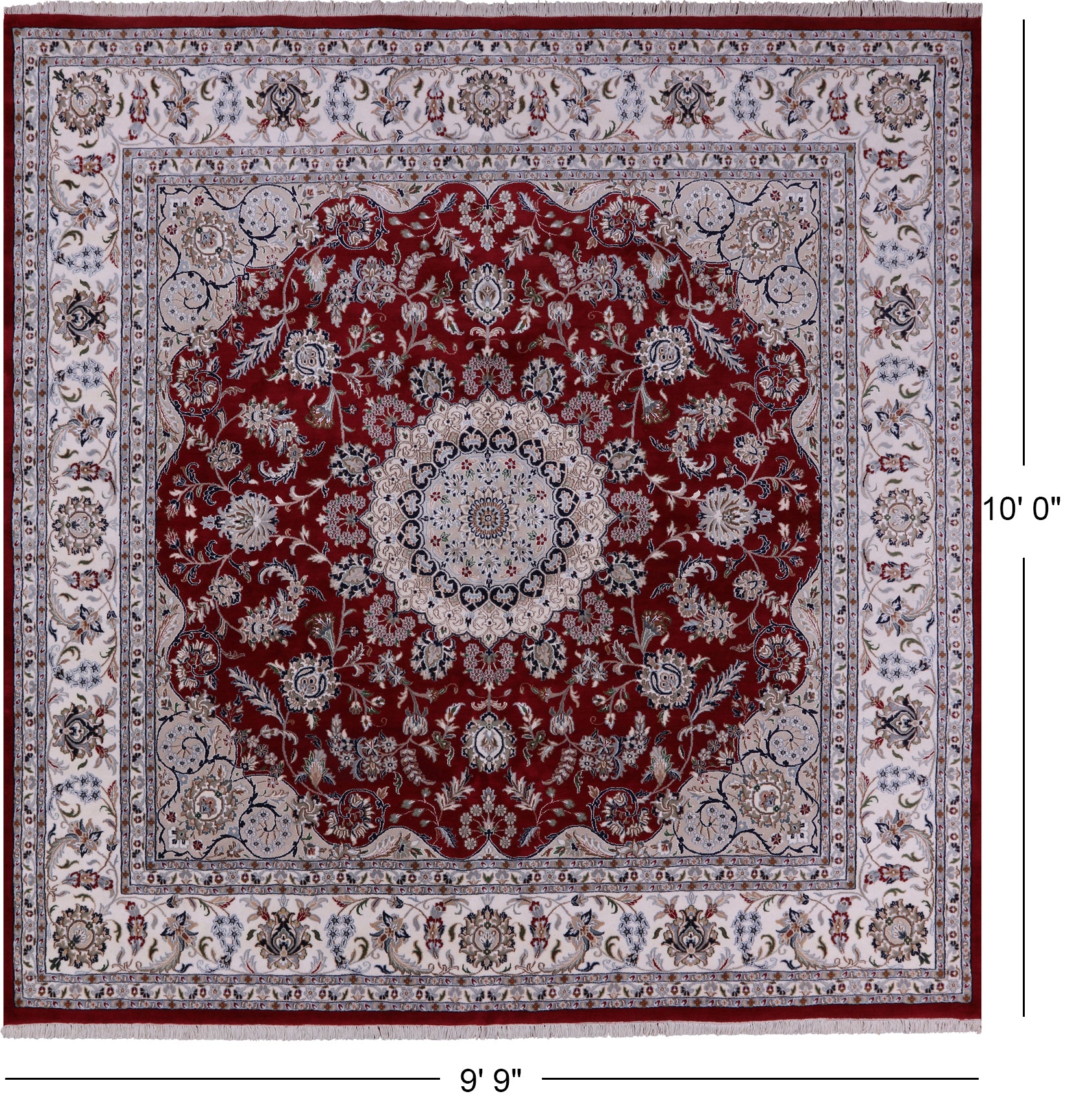 Square Persian Nain Hand Knotted Wool & Silk Rug - 9' 9" X 10' 0" - Golden Nile