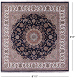 Blue Square Persian Nain Hand Knotted Wool & Silk Rug - 8' 11" X 9' 0" - Golden Nile