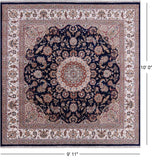 Blue Square Persian Nain Hand Knotted Wool & Silk Rug - 9' 11" X 10' 0" - Golden Nile