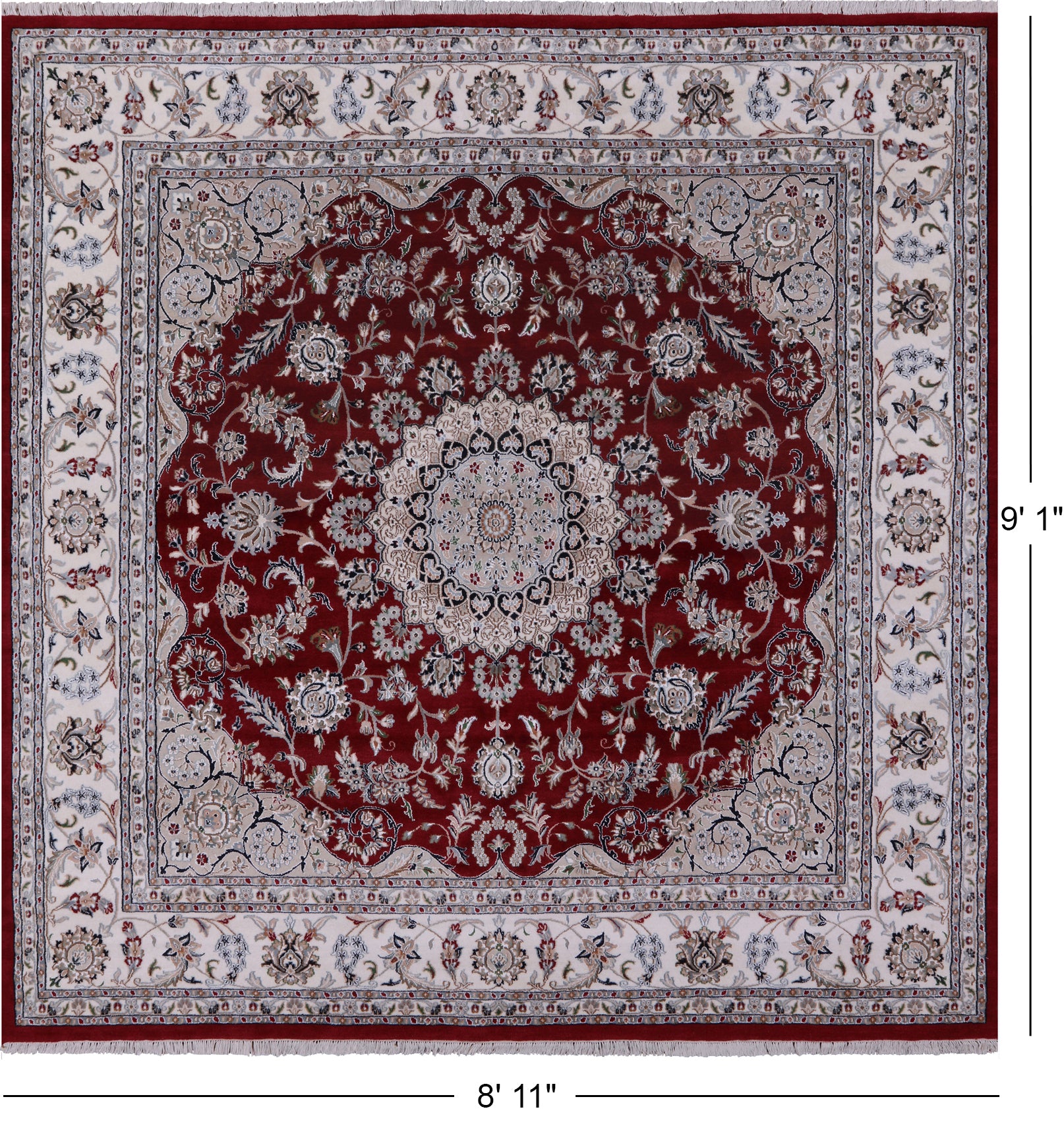 Square Persian Nain Hand Knotted Wool & Silk Rug - 8' 11" X 9' 1" - Golden Nile