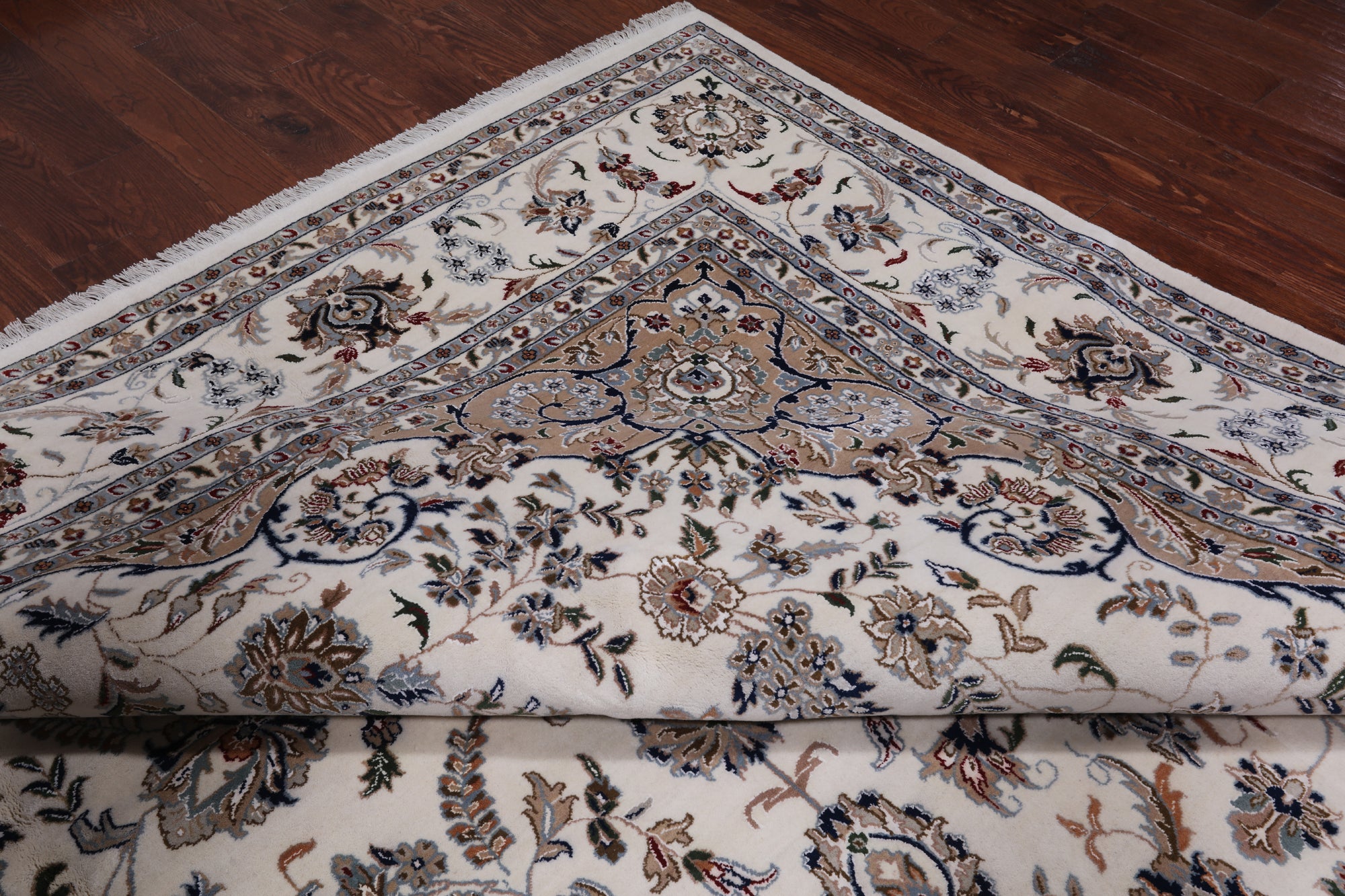 Ivory Persian Nain Hand Knotted Wool & Silk Rug - 10' 7" X 17' 5"
