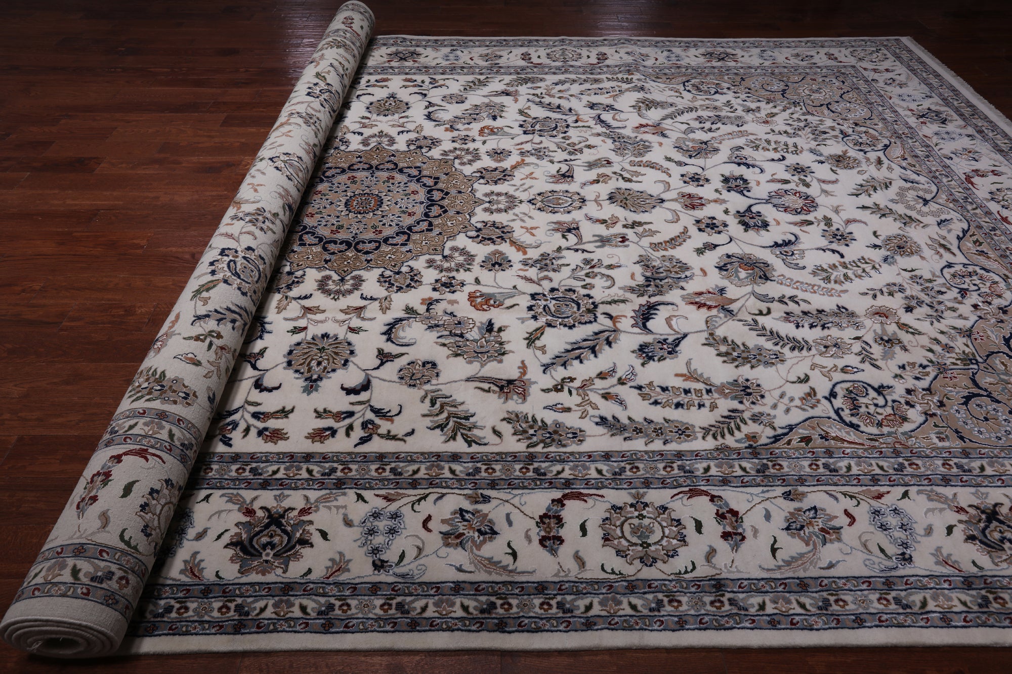 Ivory Persian Nain Hand Knotted Wool & Silk Rug - 10' 7" X 17' 5"