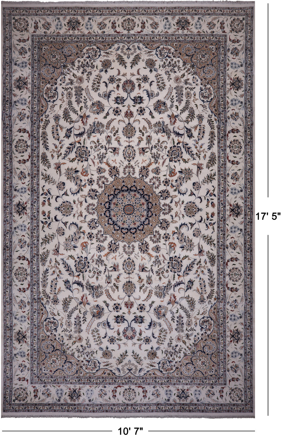 Ivory Persian Nain Hand Knotted Wool & Silk Rug - 10' 7" X 17' 5"
