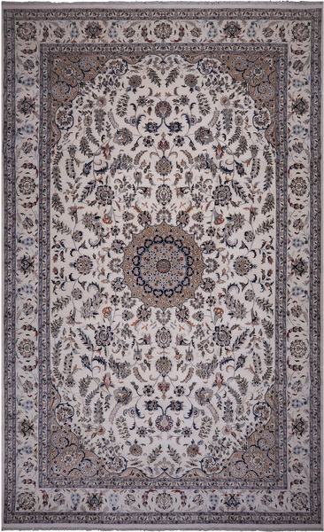 Ivory Persian Nain Hand Knotted Wool & Silk Rug - 10' 7" X 17' 5"