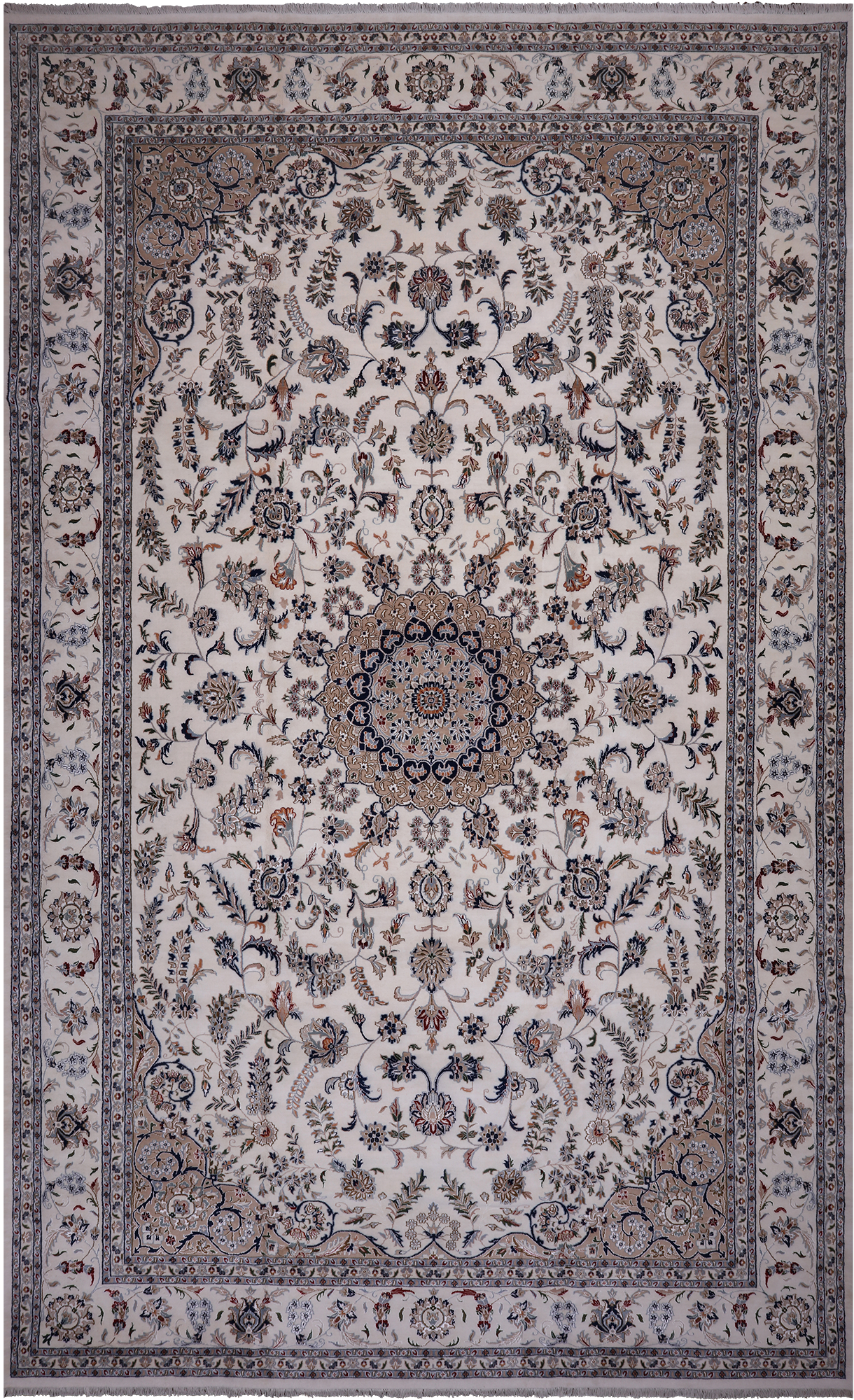 Ivory Persian Nain Hand Knotted Wool & Silk Rug - 10' 7" X 17' 5"