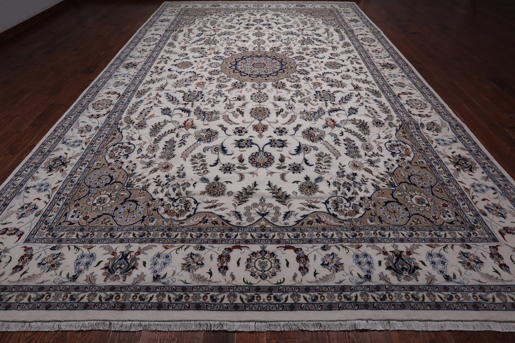 Ivory Persian Nain Hand Knotted Wool & Silk Rug - 10' 7" X 17' 5"