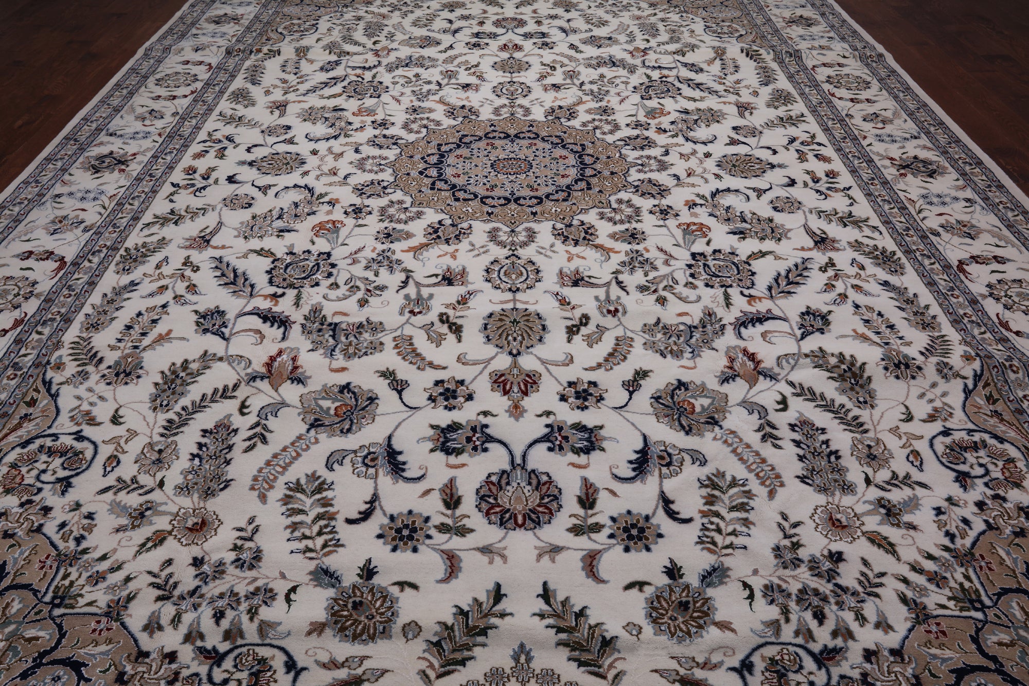 Ivory Persian Nain Hand Knotted Wool & Silk Rug - 10' 7" X 17' 5"