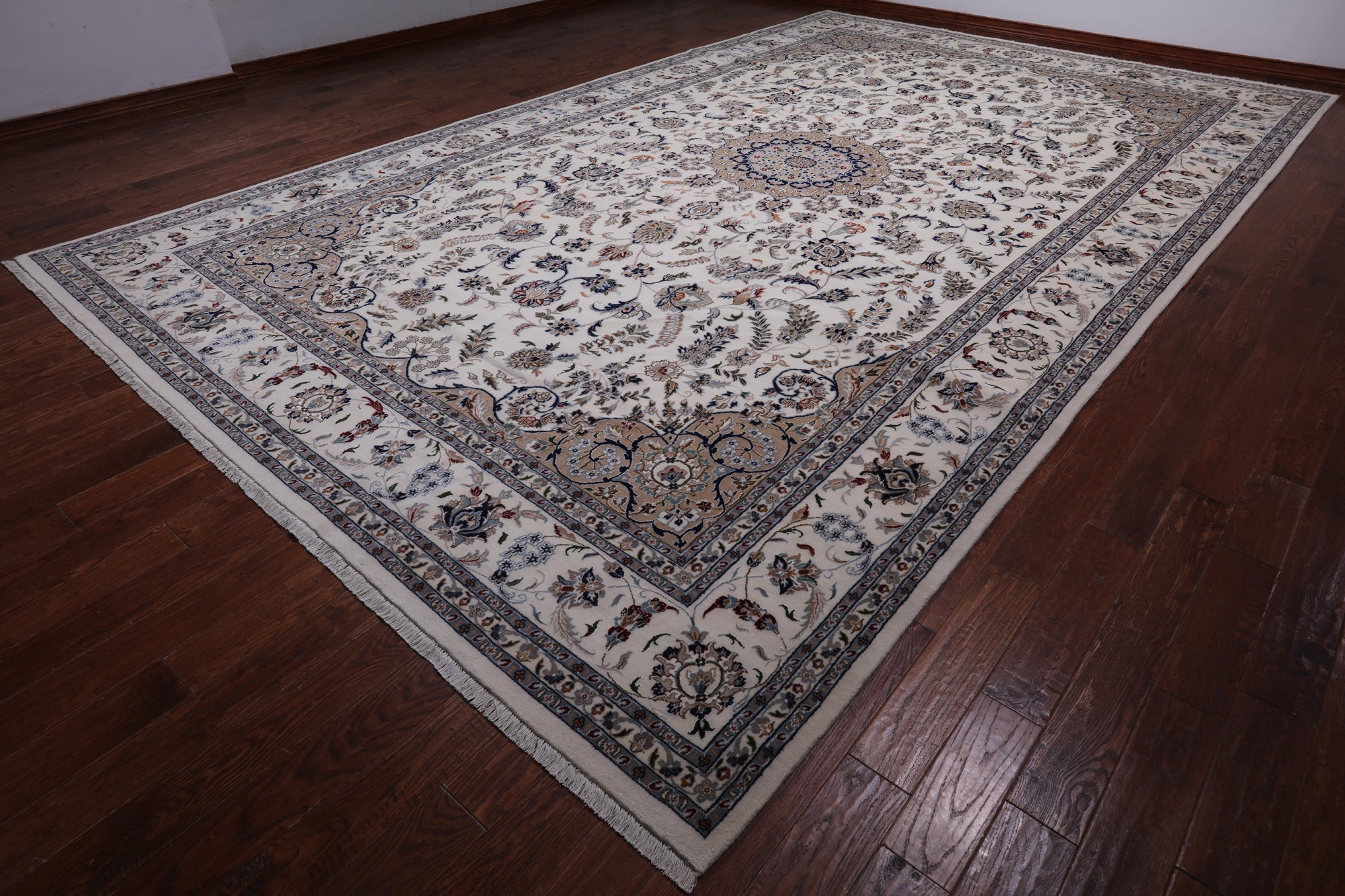 Ivory Persian Nain Hand Knotted Wool & Silk Rug - 10' 7" X 17' 5"