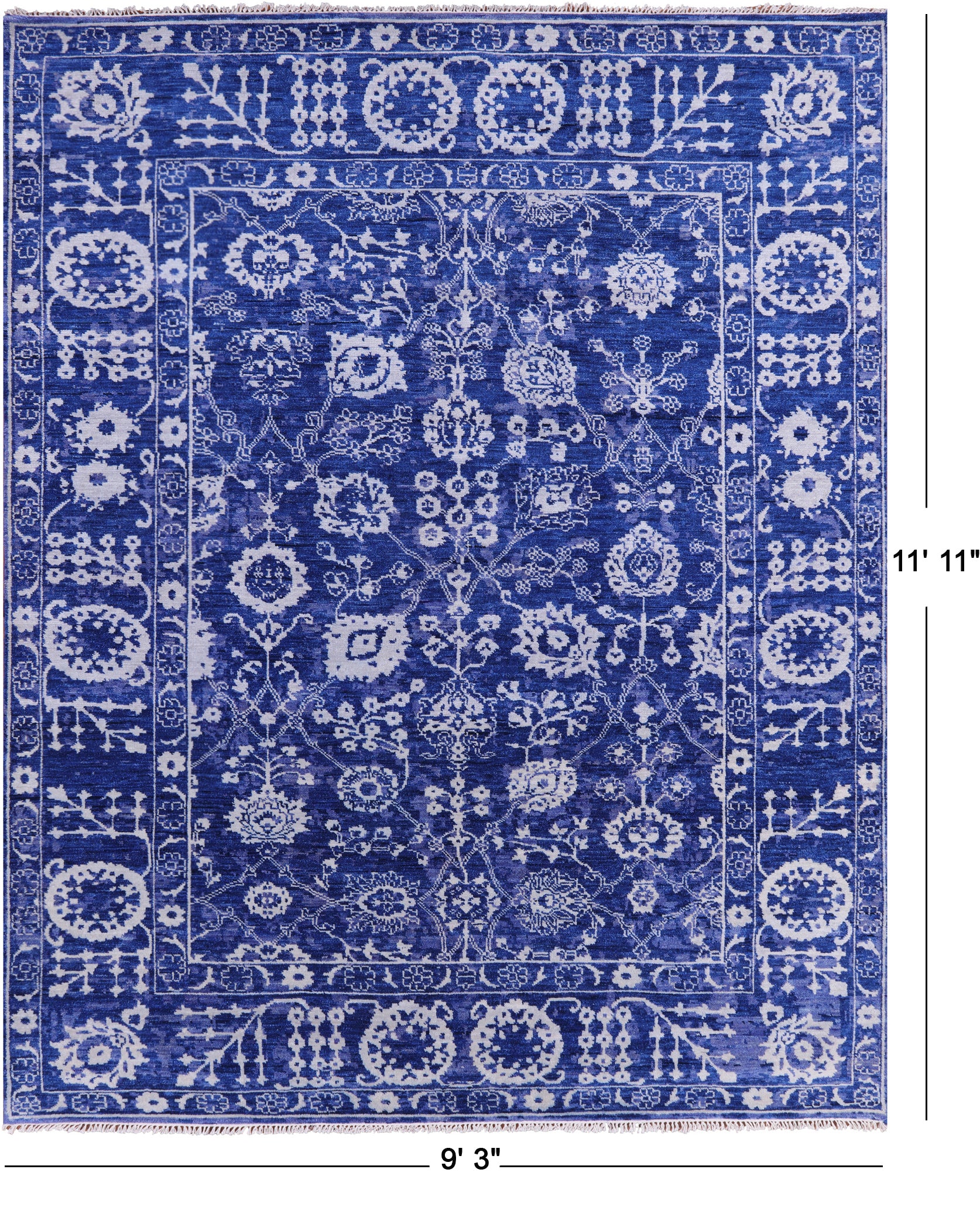 Blue Turkish Oushak Hand Knotted Wool Rug - 9' 3" X 11' 11" - Golden Nile